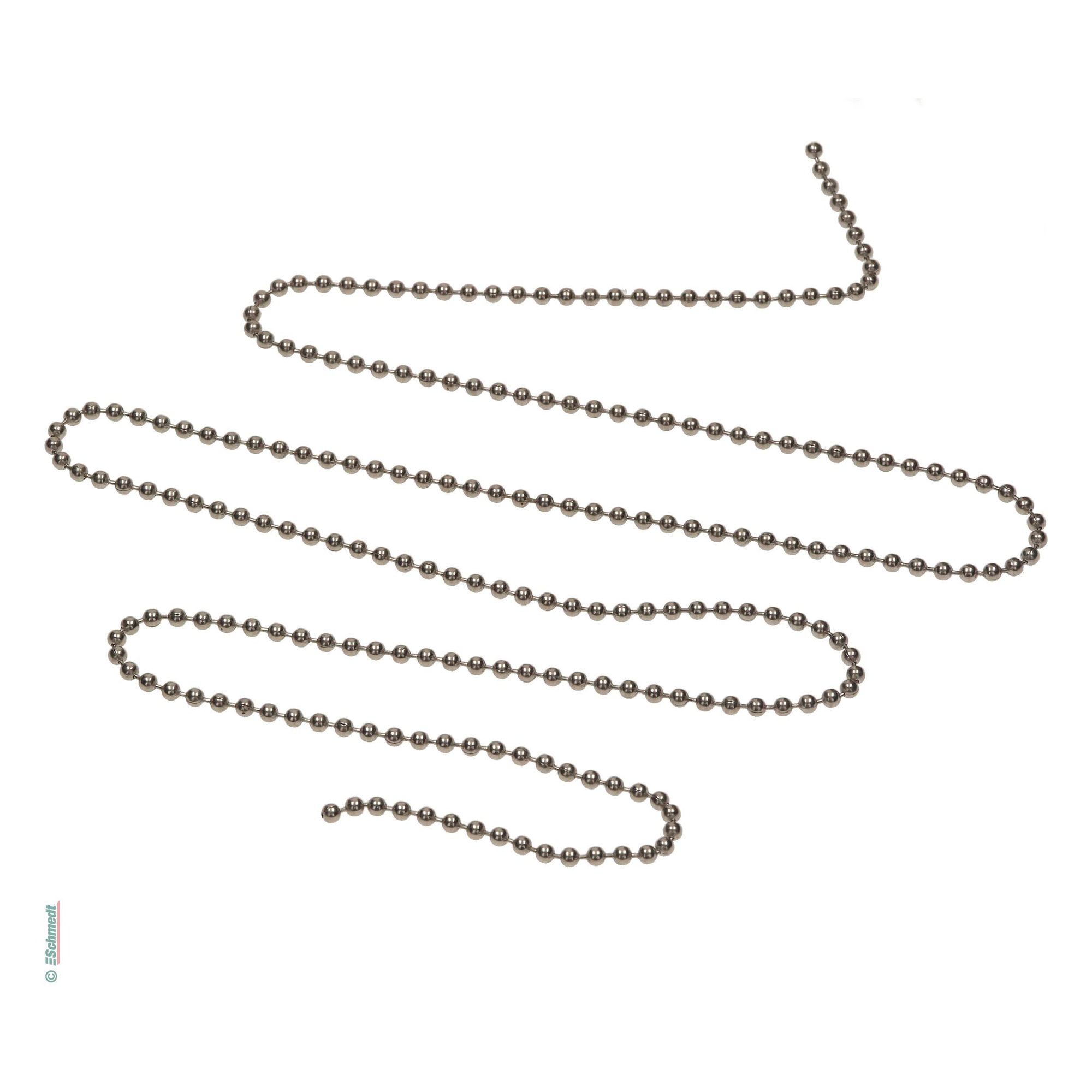 Kugelkette, vernickelt - 3,2 mm stark - auf Rolle - z. B. zum Befestigen von Etiketten oder Anhängern an Ware, als Aufhänger für Musterfäche...