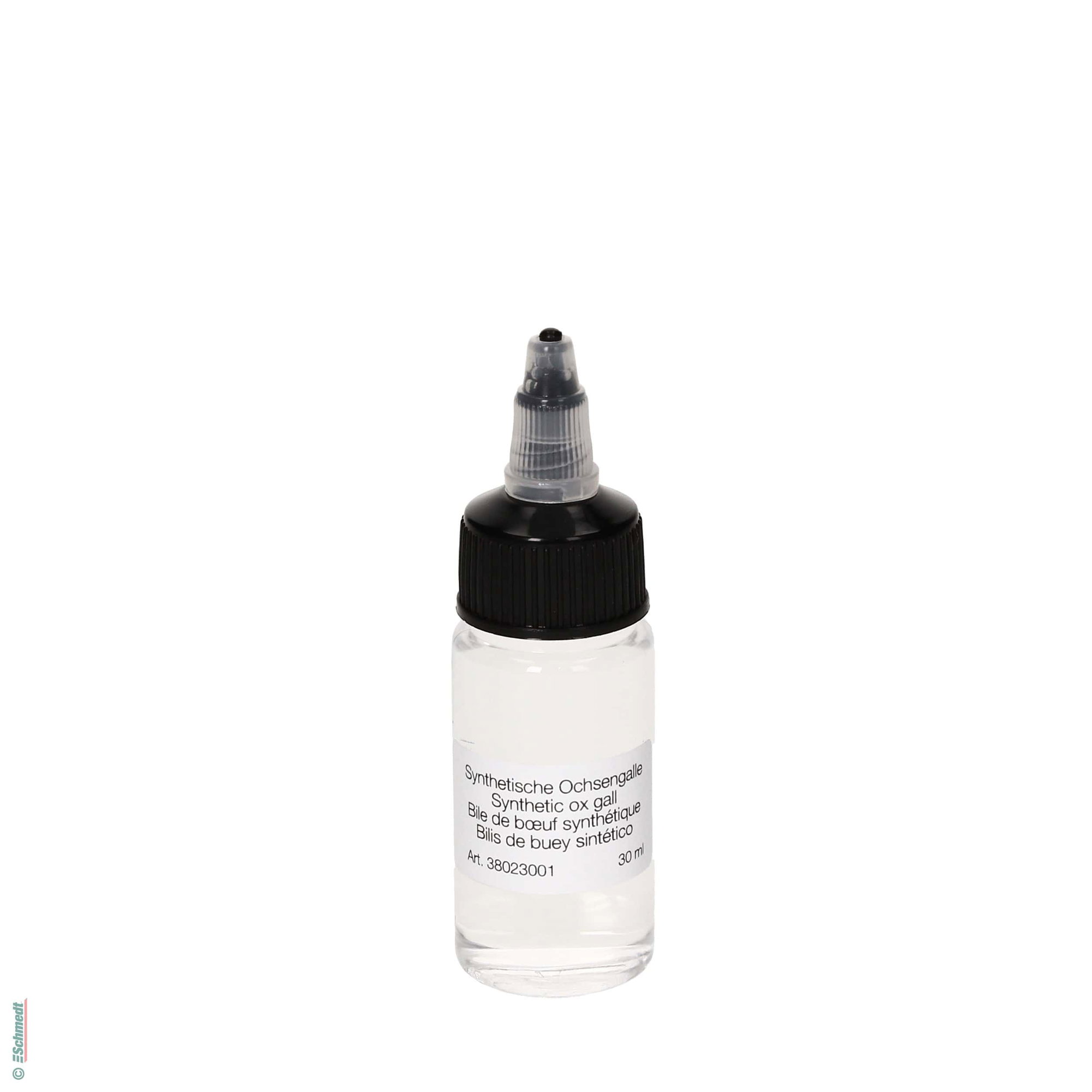 Bile synthétique - Contenu Bouteille / 30 ml - Application : Agent d'étalement pour la fabrication de papiers marbrés. Empêche les peintures...