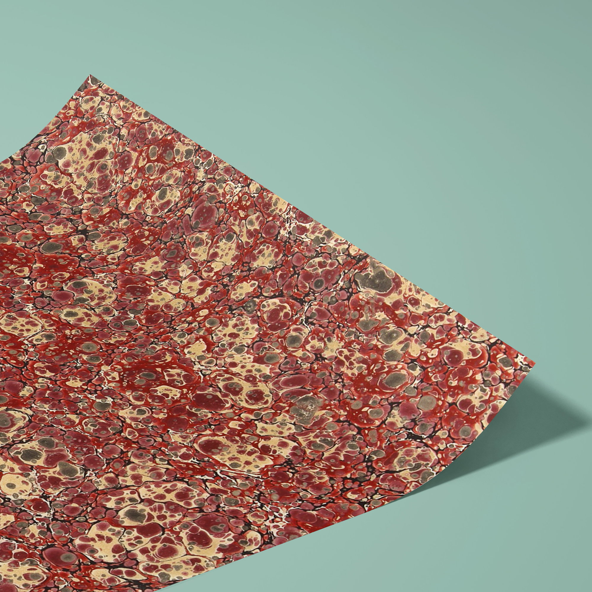 Genuine marbled paper, handmade - Colour 408 - red&grey - Grammage 90 gsm - for book covers, boxes or crafts... - image-2