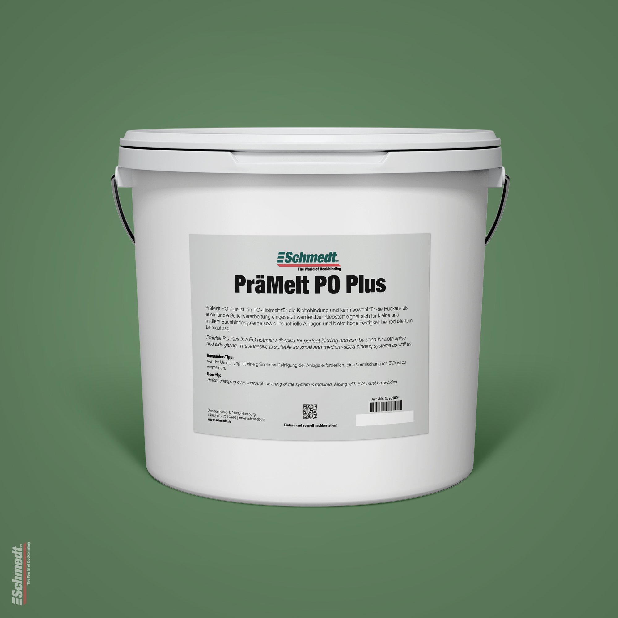 PräMelt PO Plus - cola hotmelt - Contenido Cubo / 3 kg - adecuado para encolado de libros, catálogos y folletos en fanbinders estándar. 
Gr...
