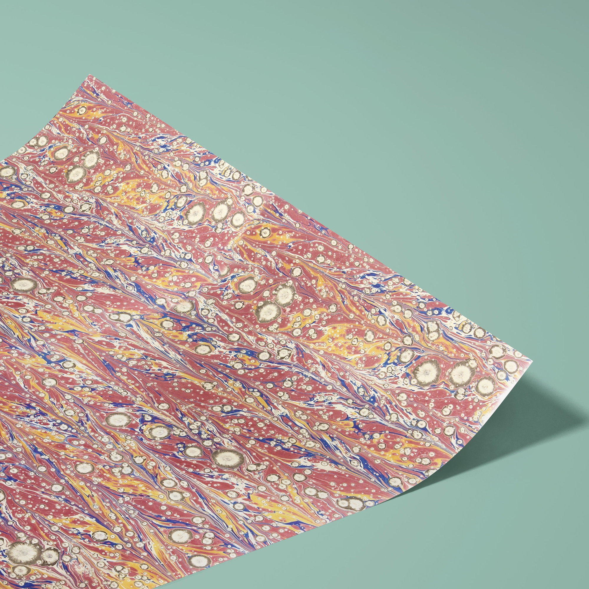 Genuine marbled paper, handmade - Colour 666 - sunspot, multicoloured - Grammage 90 gsm - for book covers, boxes or crafts... - image-2
