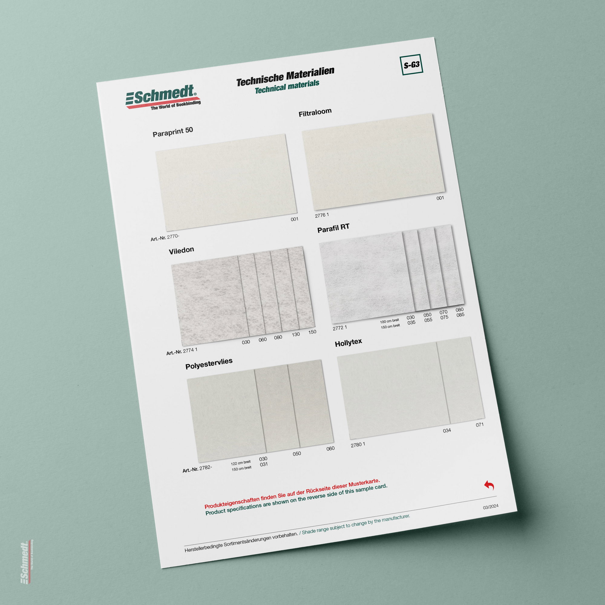 Tarjeta de muestras Fieltros - Tipo S-G3 Material técnico 3/3... - imagen-1