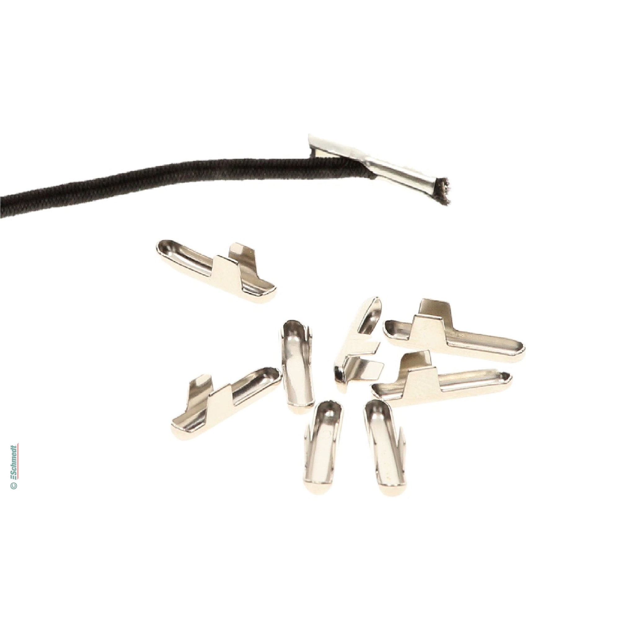 Splinte aus Metall - zur Herstellung von Mappengummis - » z. B. mit Gummikordel (Art.-Nr. 5180XXXX) und Gummilitze in 5,5 mm oder 7 mm Breit...