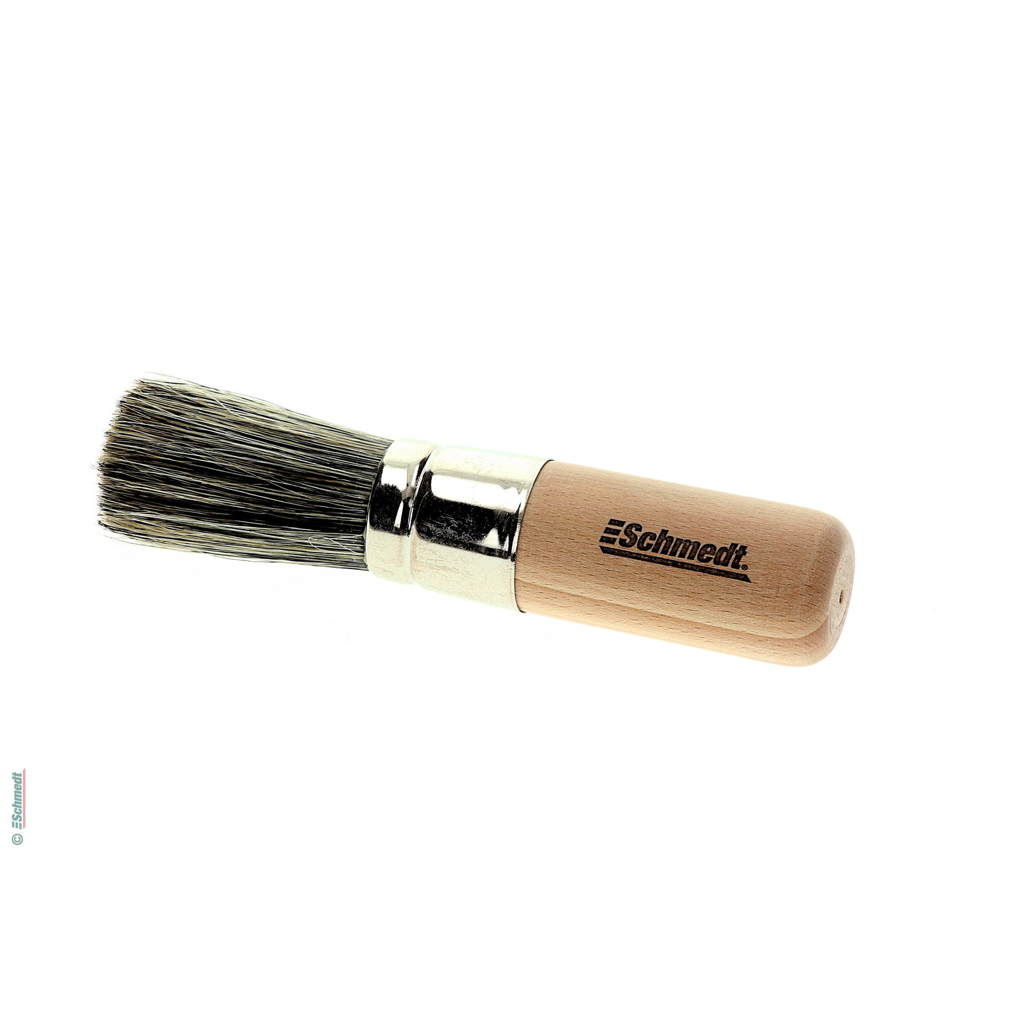 Brosse à manche court pour placer sur la table - soies grises, à virole nickélée, de bois naturel...