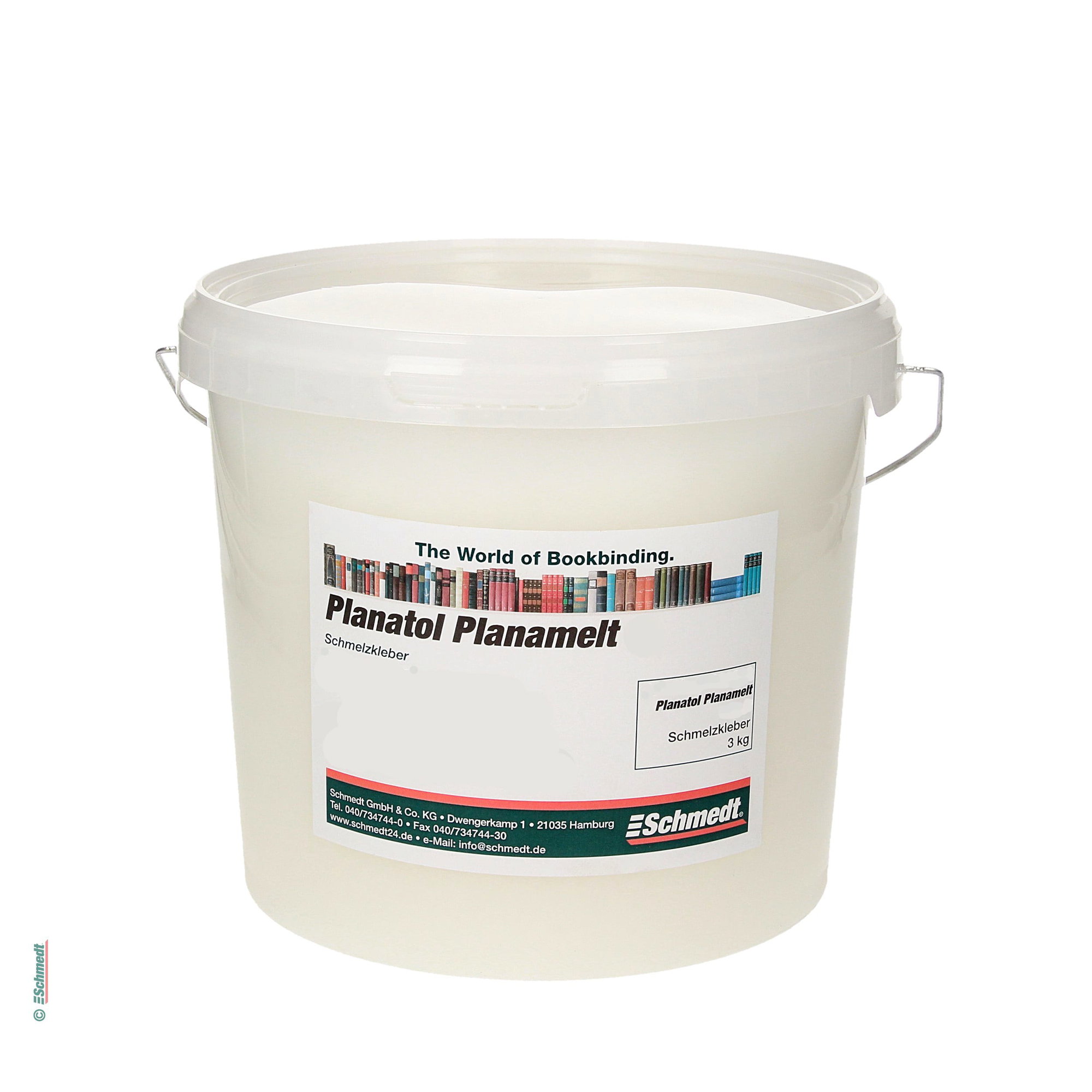 Planamelt R - cola hotmelt - Contenido Cubo / 3 kg - Diseñado para encolar libros, catálogos y folletos en máquinas encoladoras y para meter...