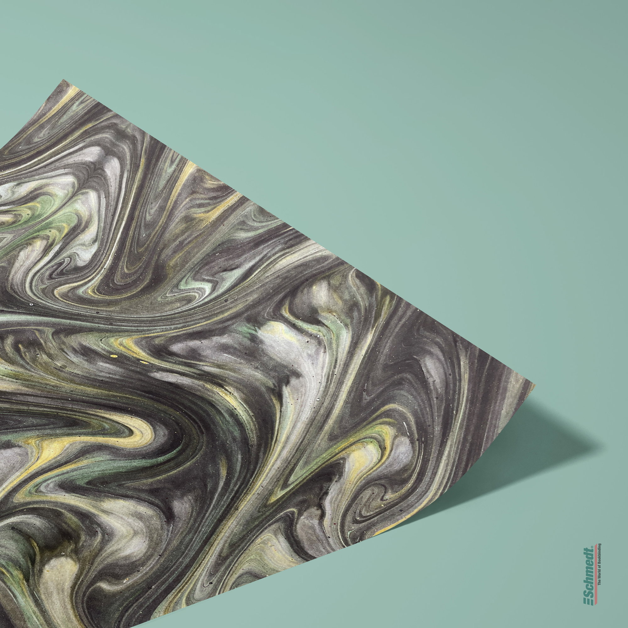 Genuine French marbled paper - Colour 048 - green/grey - Format 65 x 50 cm (SG)... - image-2