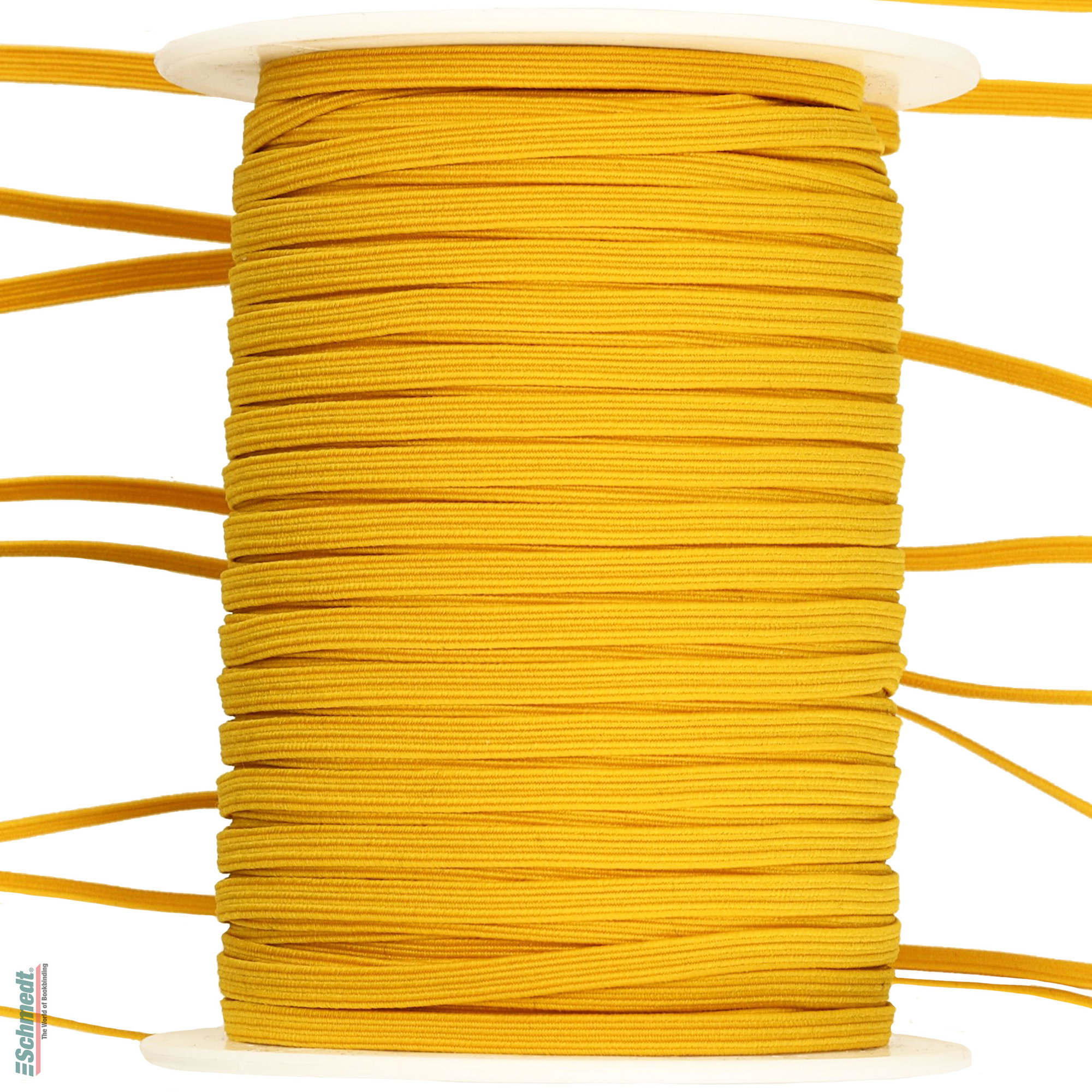 Ruban plat en caoutchouc, élastique • env. 5,5 mm de large - Couleur 012 - orange clair - Longueur des rlx (en m) 100 - Peut aussi être équi... - image-1