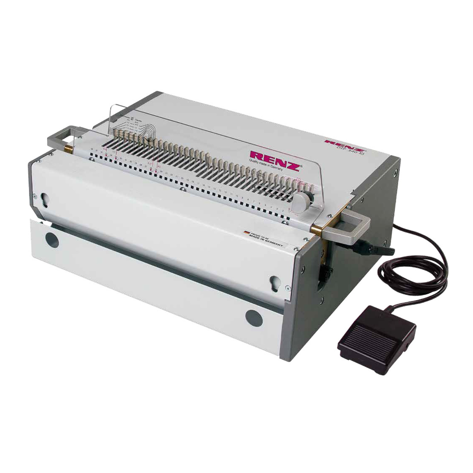 RENZ DTP 340 M - Perforadora semiautomática - » Máquina base, sin matriz de perforado
» Ancho del trabajo: 340 mm
» Matrices para canutill...