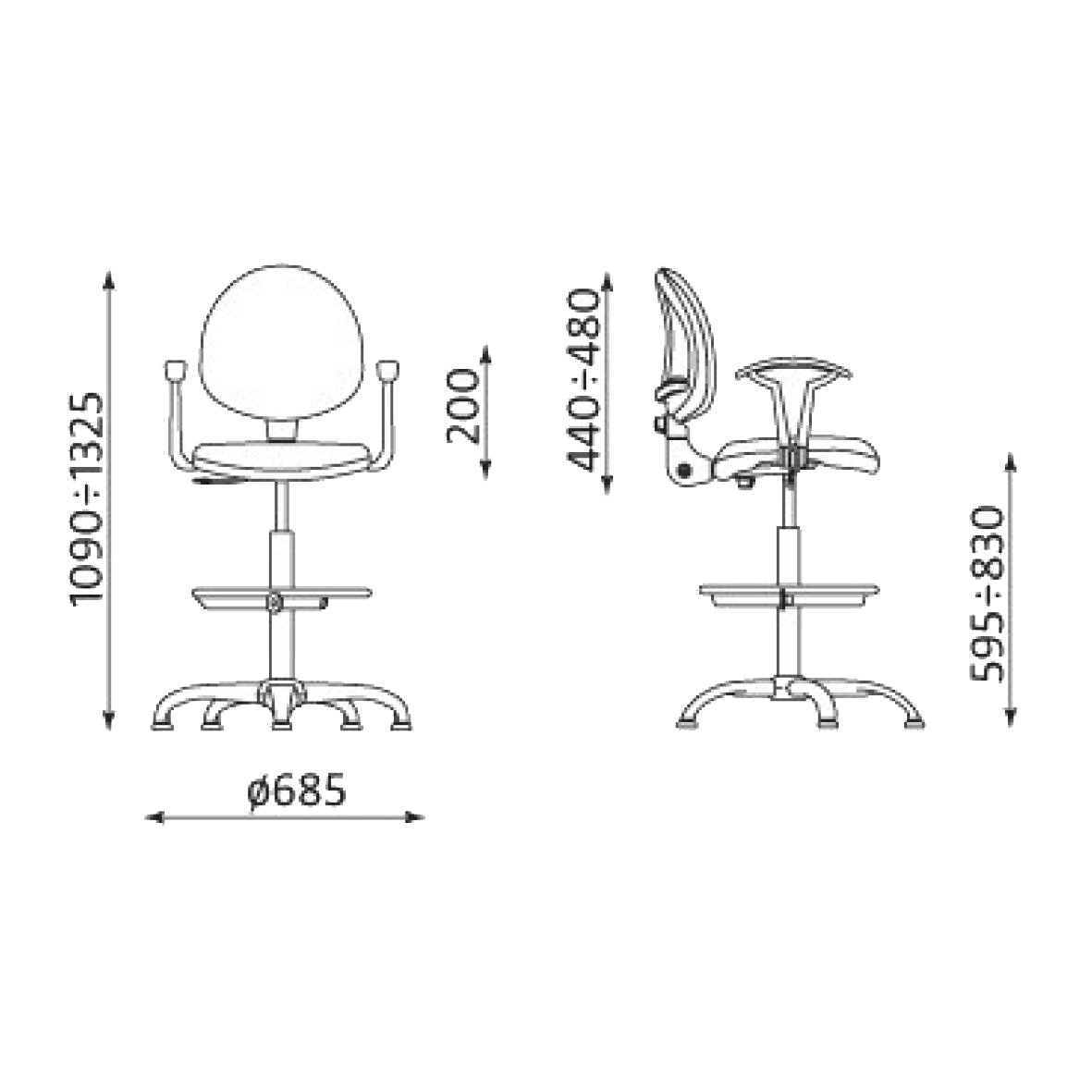 Chaise Type Smart GPT27 - avec réglage continu de la hauteur et des accoudoirs - Chaise  avec structure en acier et assise et dossier rembou... - image-2