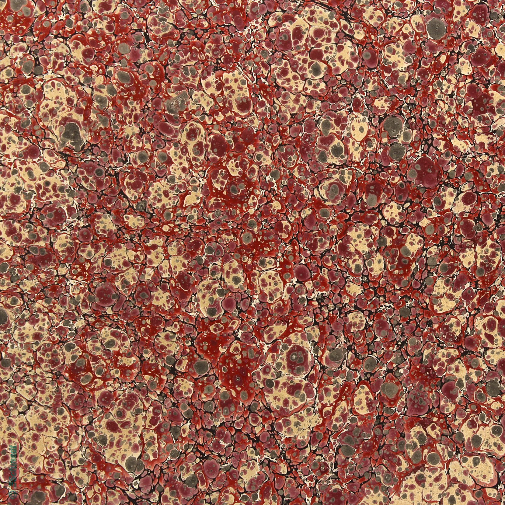 Genuine marbled paper, handmade - Colour 408 - red&grey - Grammage 90 gsm - for book covers, boxes or crafts... - image-1