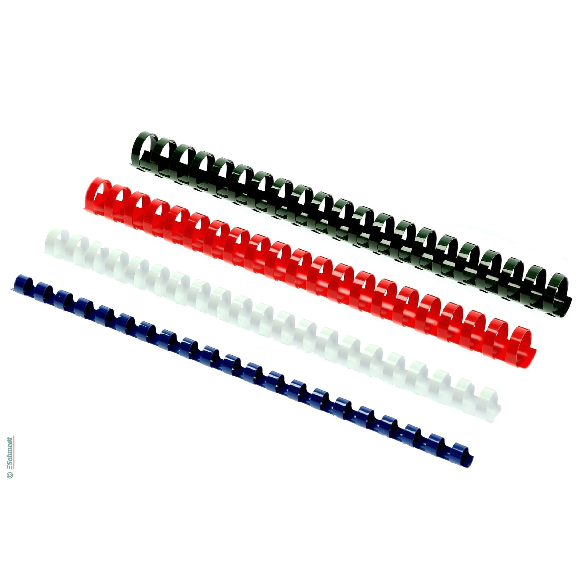 Plastic binding combs - round - coloured  (limited) - US pitch - 21 rings - for DIN A4 - » Perfect binding comb Ø = block thickness + 3 mm...