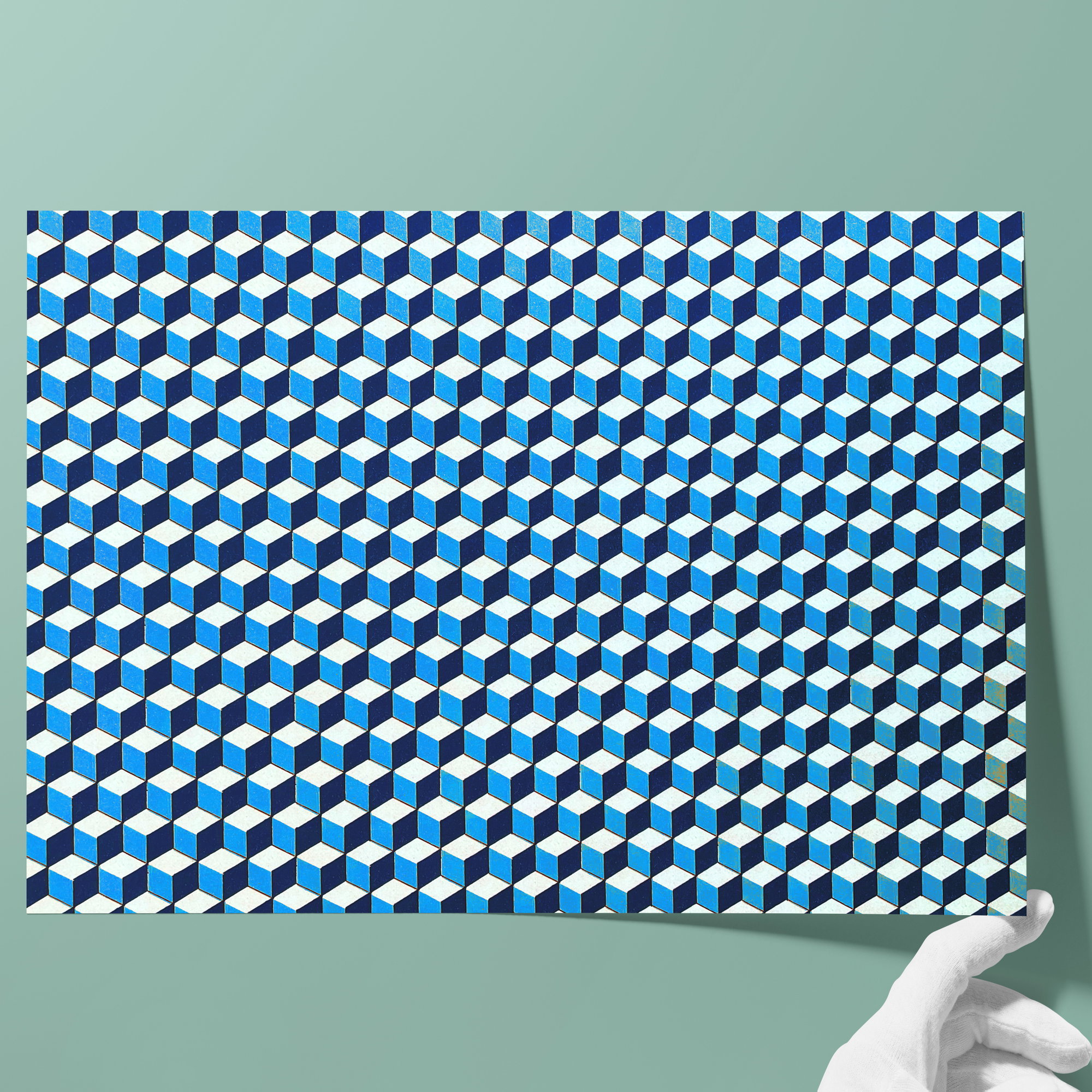 Buntpapier • Flächengewicht: 85 g/m² - Farbe 003 - Würfelmuster blau - bedrucktes Papier als Bezugspapier für Bücher, Schachteln, Boxen, Ver... - Bild-2