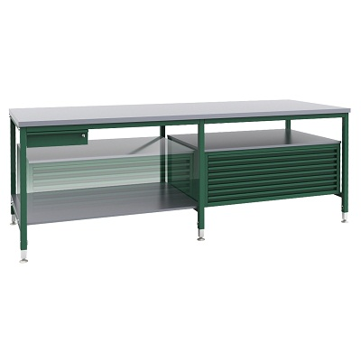 Etabli Type STM-2-P - plateau de 36 mm d'épaisseur, laminé de mélamine - » Dimensions (LxHxP): 258 x 90 x 94 cm
» avec 2 planches intermédi...