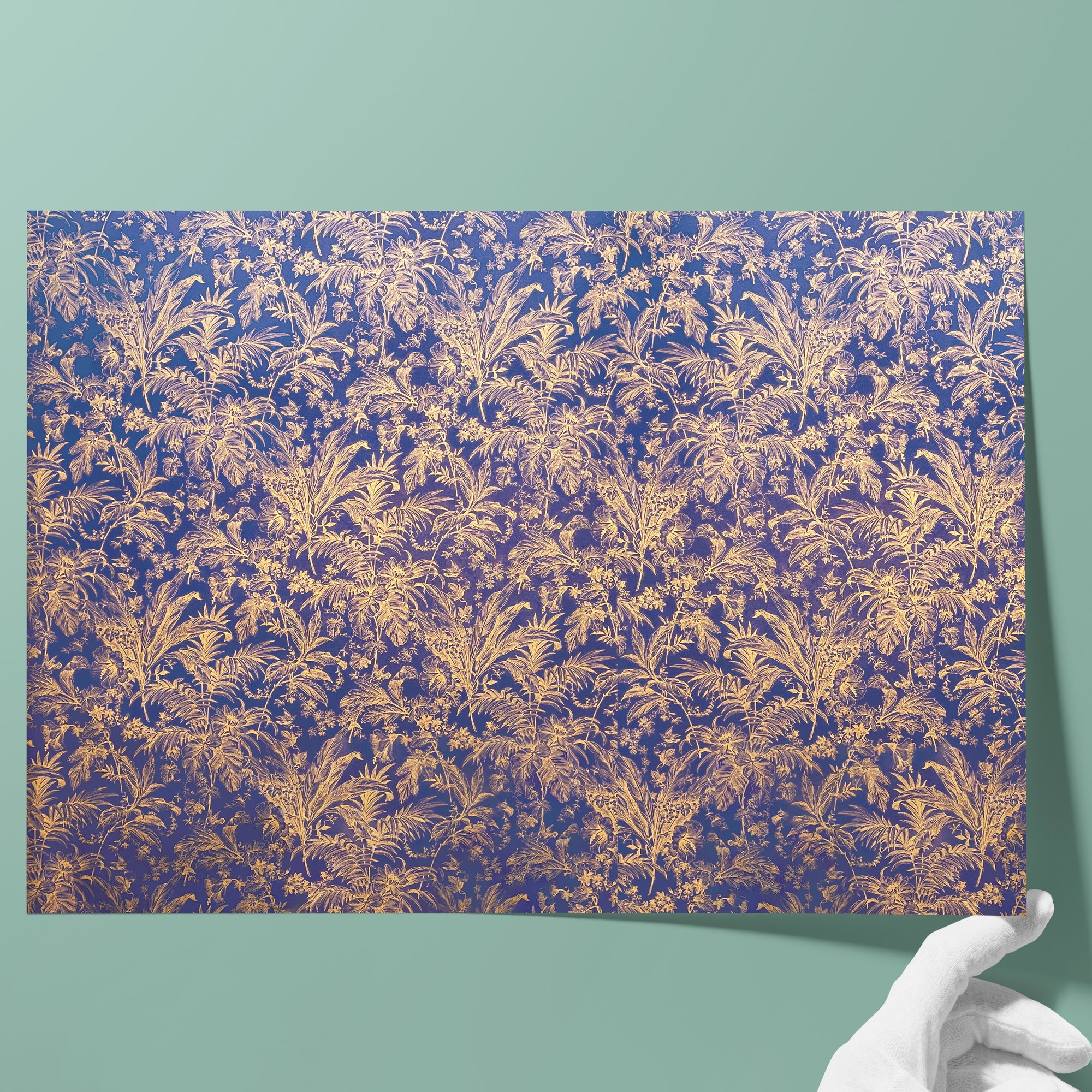 Buntpapier • Flächengewicht: 85 g/m² - Farbe 056 - Tropische Blumen - bedrucktes Papier als Bezugspapier für Bücher, Schachteln, Boxen, Verp... - Bild-2