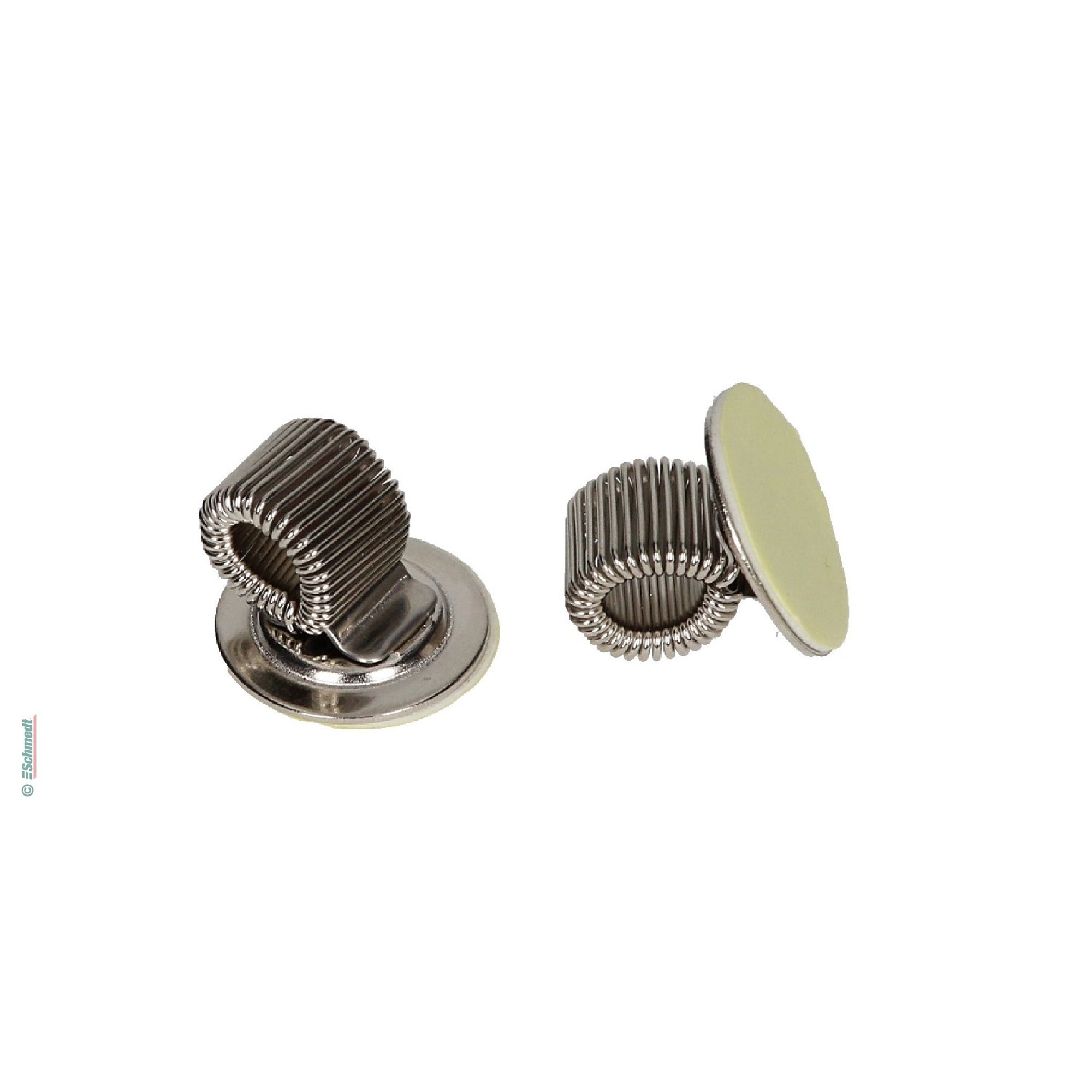 Fixateur pour stylos en métal, autocollant - avec bande élastique, nickelé, rond, Ø 20 mm - pour monter un stylo dans agendas, bloc-notes et... - image-1