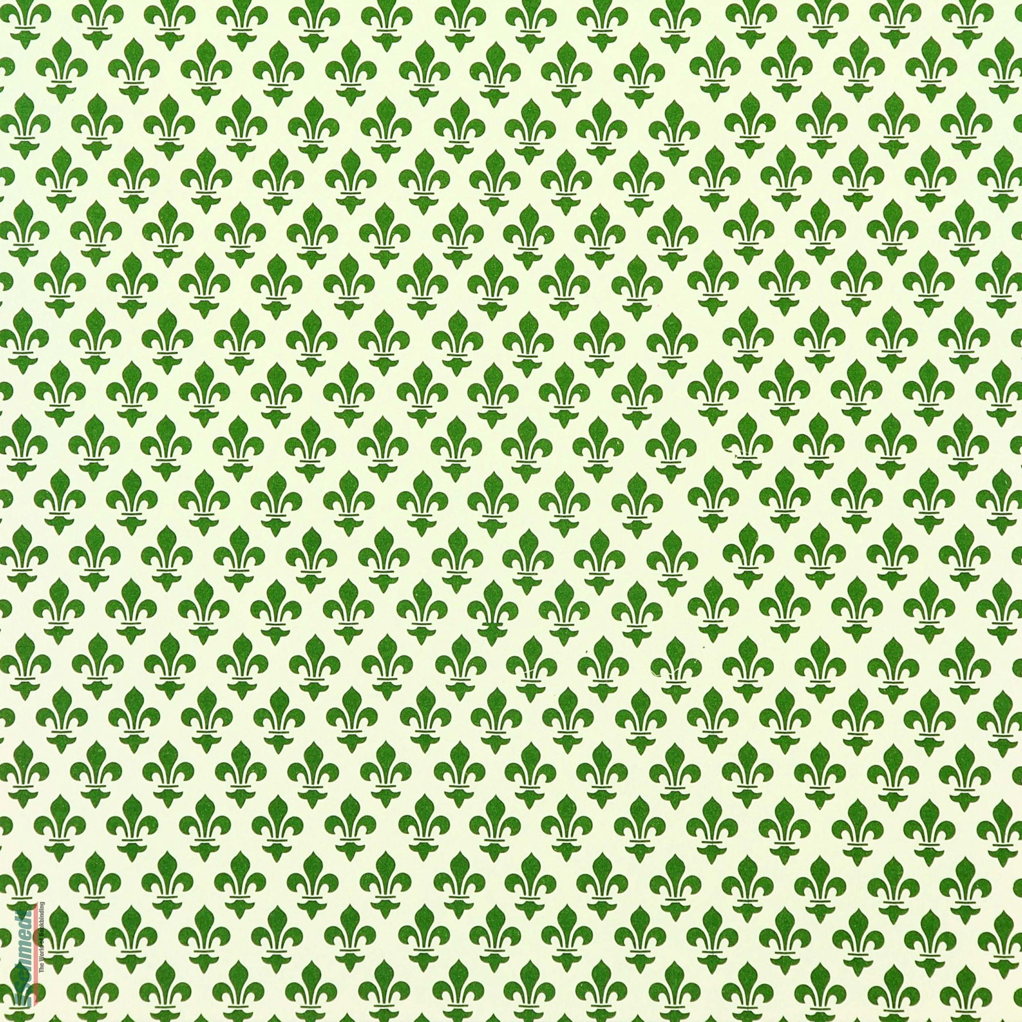 Leipziger Vorsatz  -  traditionelles Buntpapier - Farbe 003 - Fleur de lis grün - als Vorsatzpapier sowie als Bezugspapier für Bücher, Alben...