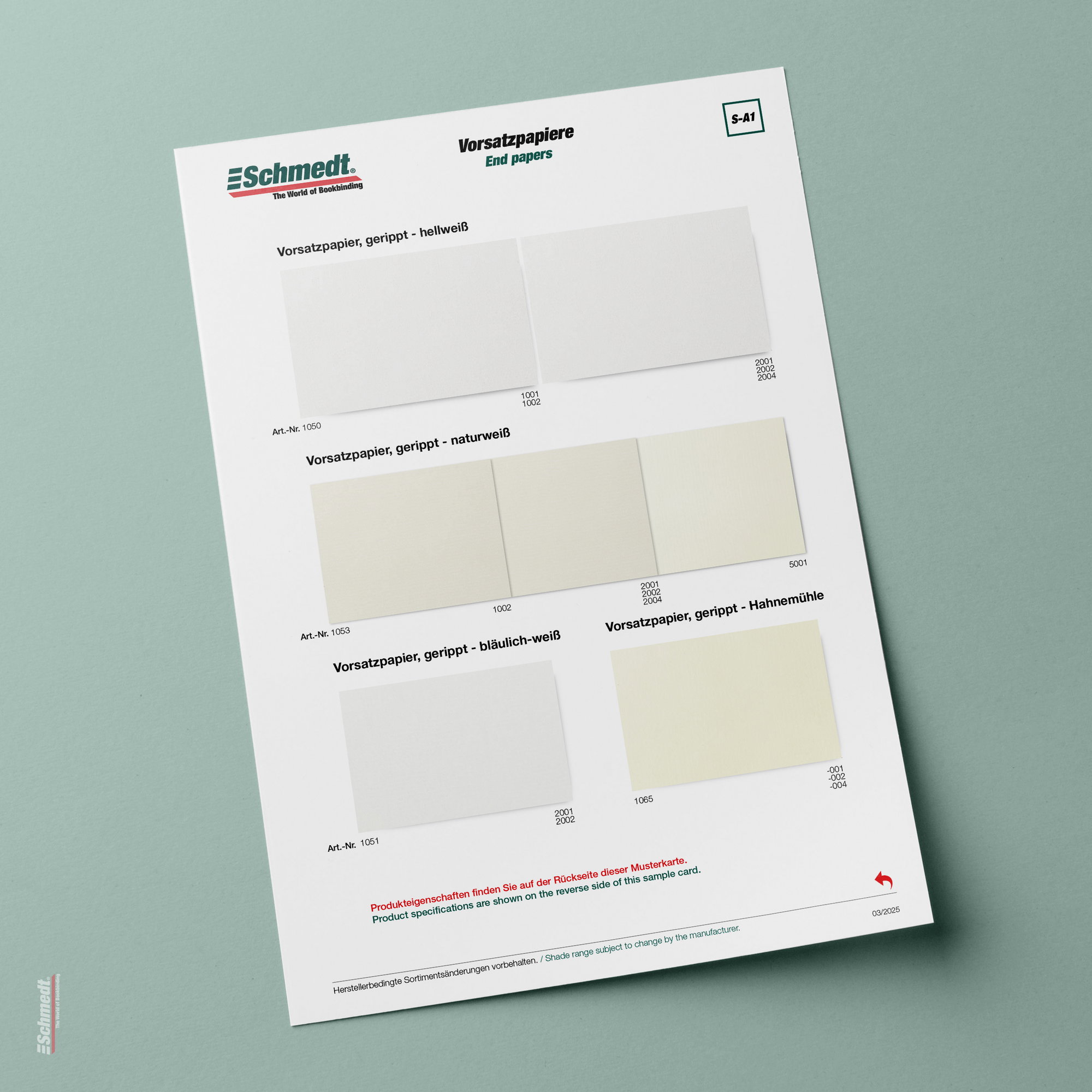 Musterkarte Vorsatzpapier, gerippt - Typ S-A1 Vorsatzpapiere 1/2... - Bild-1