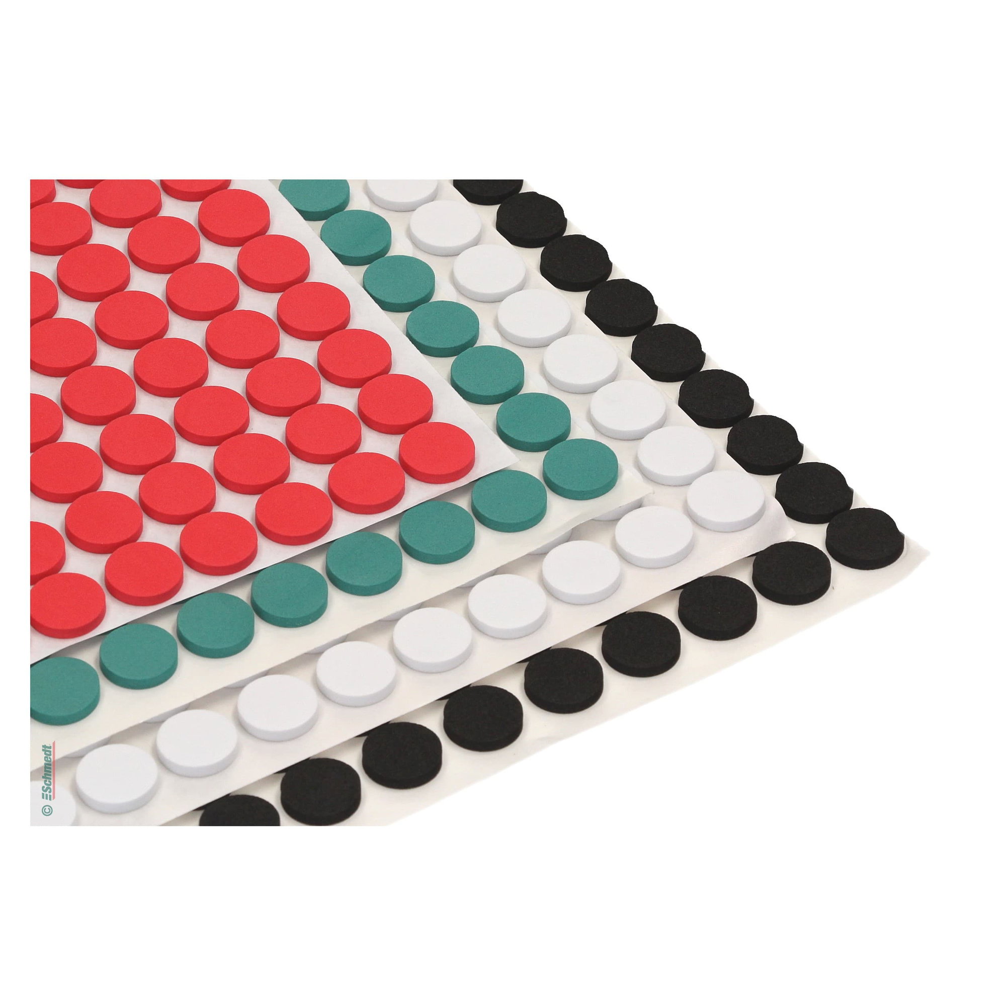 CD fasteners, self-adhesive - made of pressure-resitant foam - to mount CDs and DVDs into brochures, folders, files, schoolbooks etc....