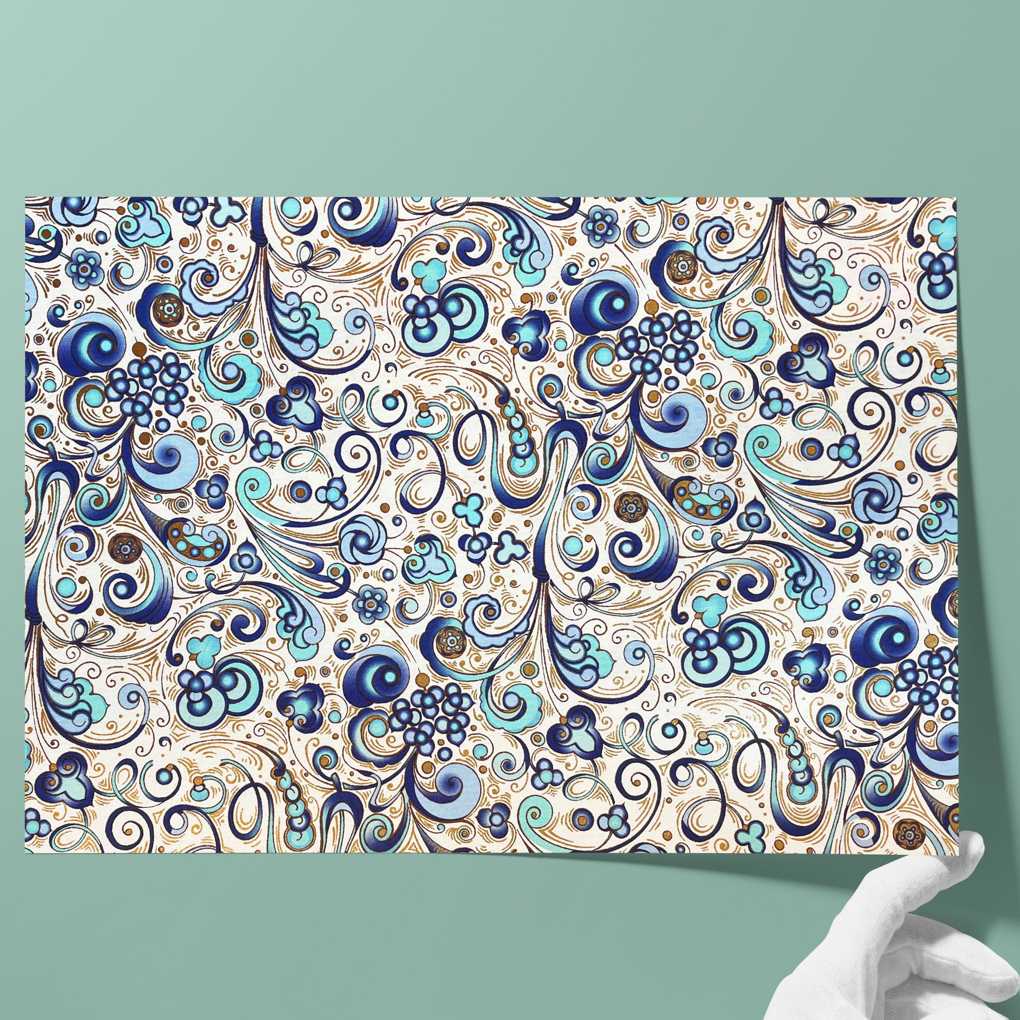 Florentiner-Papier, matt - Farbe 118 - Fantasie-Ornamente (2) - italienisches Buntpapier als Bezugspapier für Bücher, Schachteln und Boxen o... - Bild-2