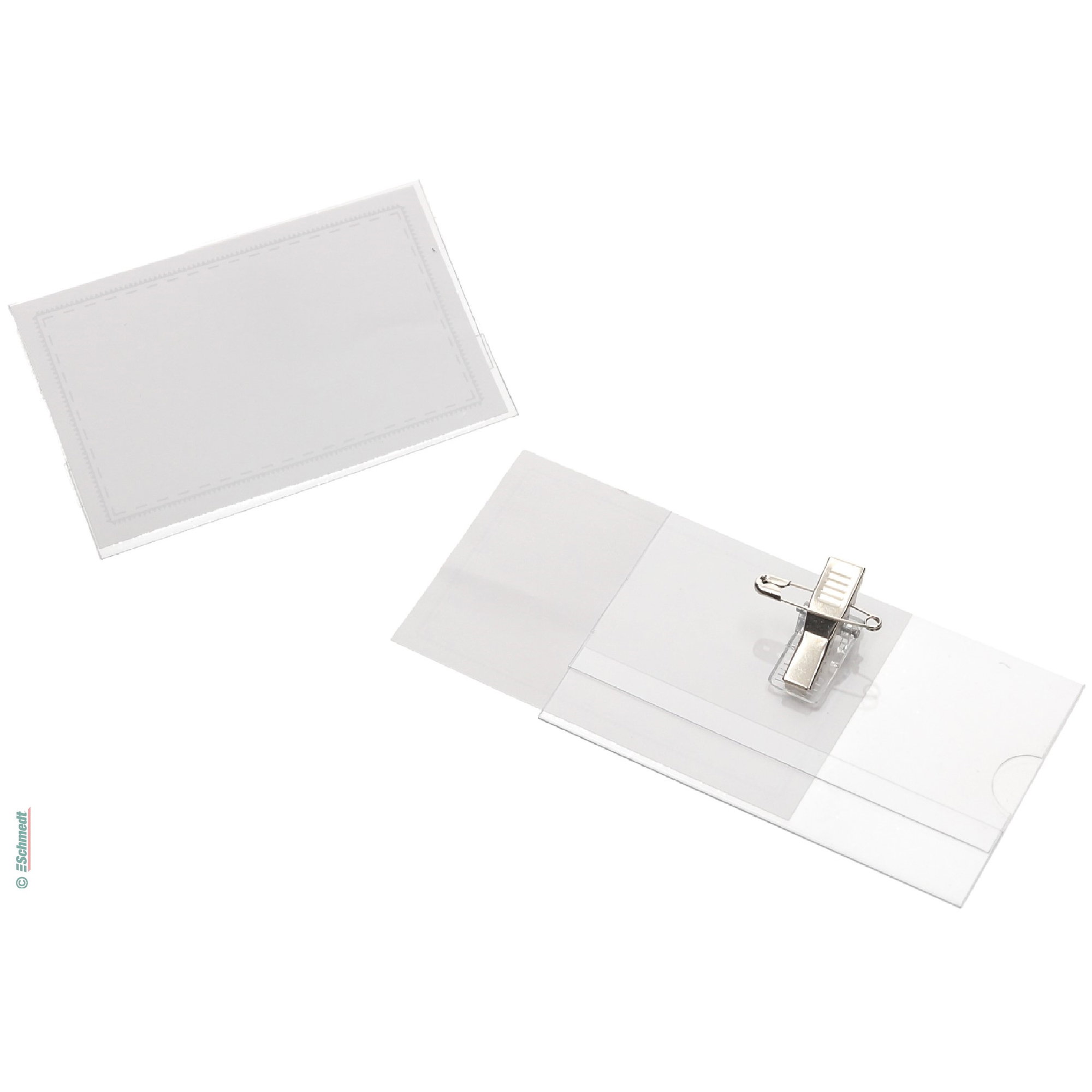 Pochette pour badges - en PVC dur - avec clip et épingle à nourrice - pour fixer badges au vêtement...