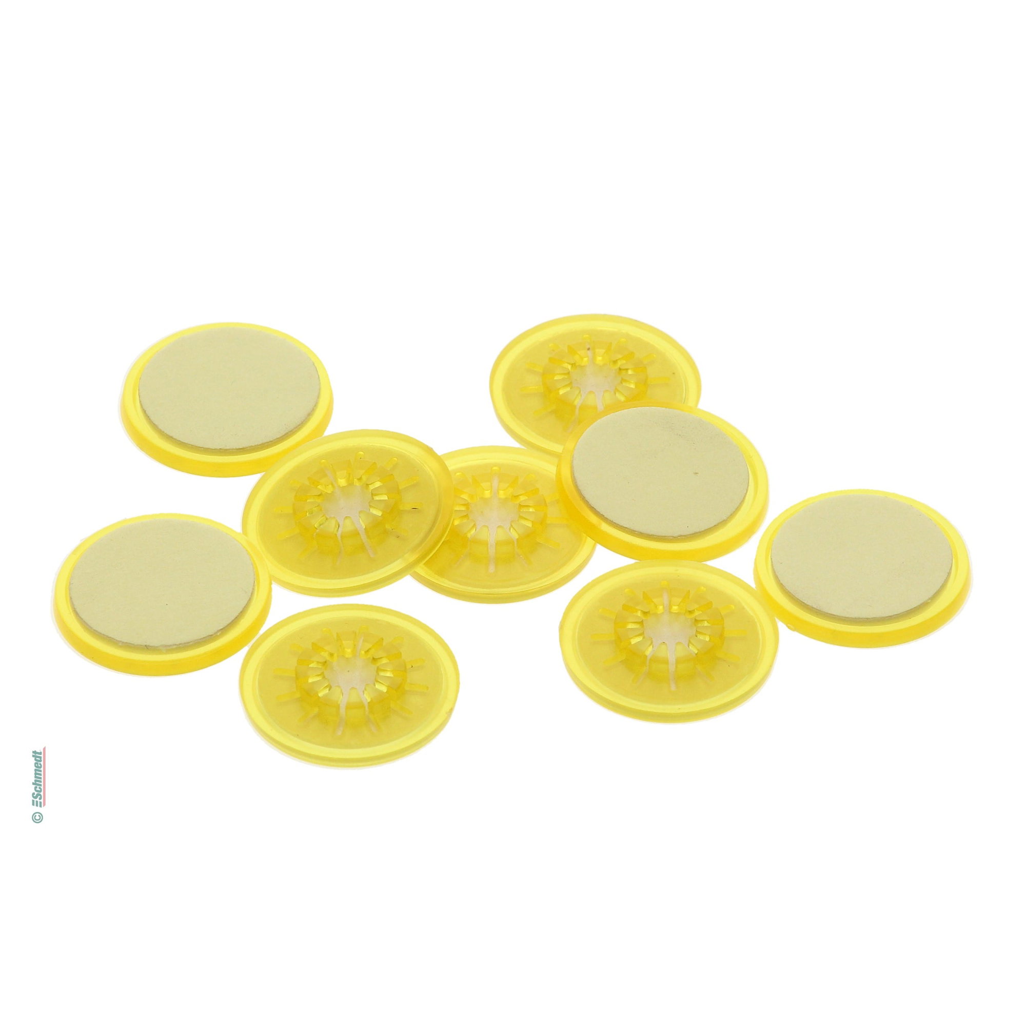 CD fasteners, self-adhesive - Colour yellow - to mount CDs and DVDs into brochures, folders, files, schoolbooks etc....