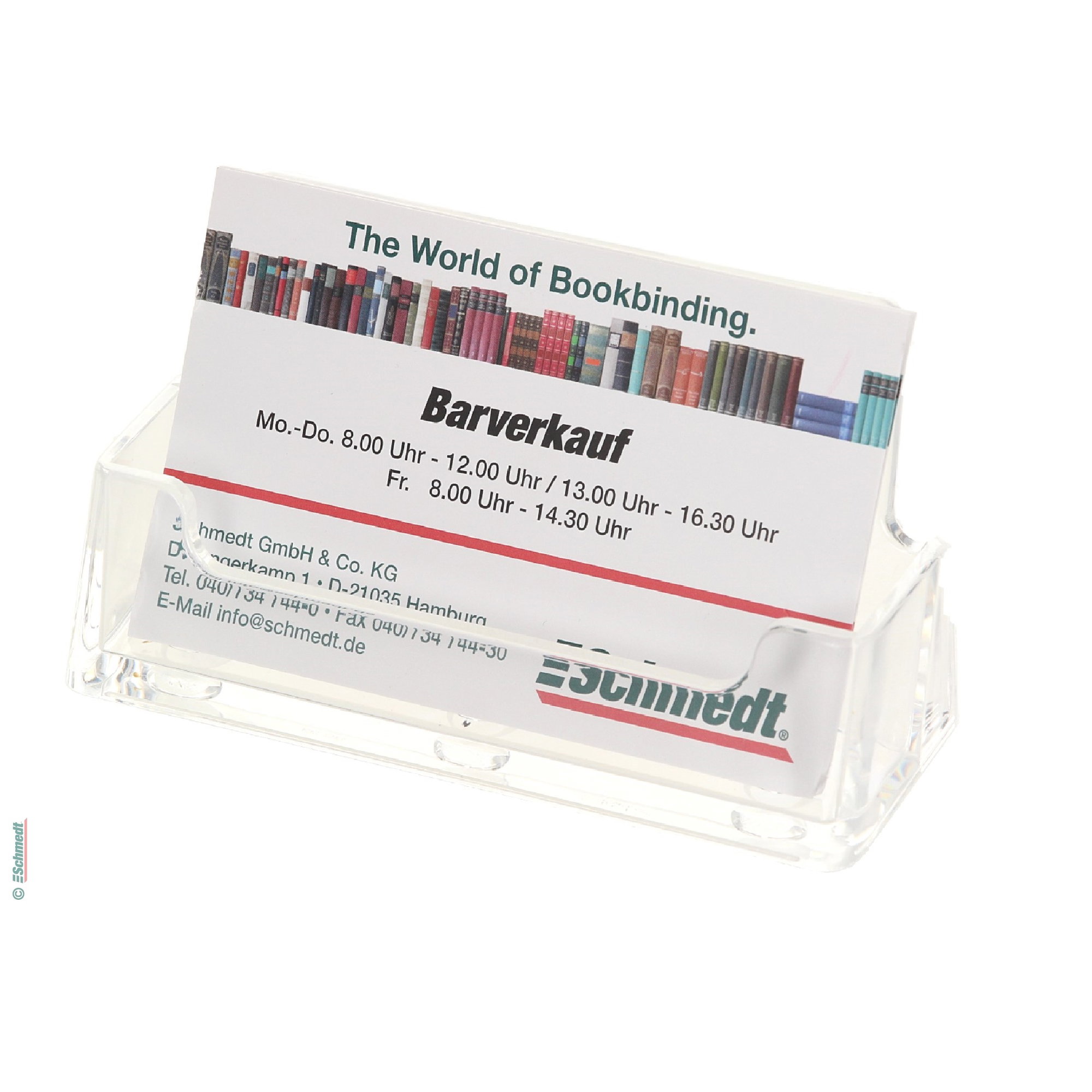 Support for business cards made of perspex - Dimensions: 40 x 100 x 52 mm - for ready-to-hand storage of business cards, e. g. on the desk...