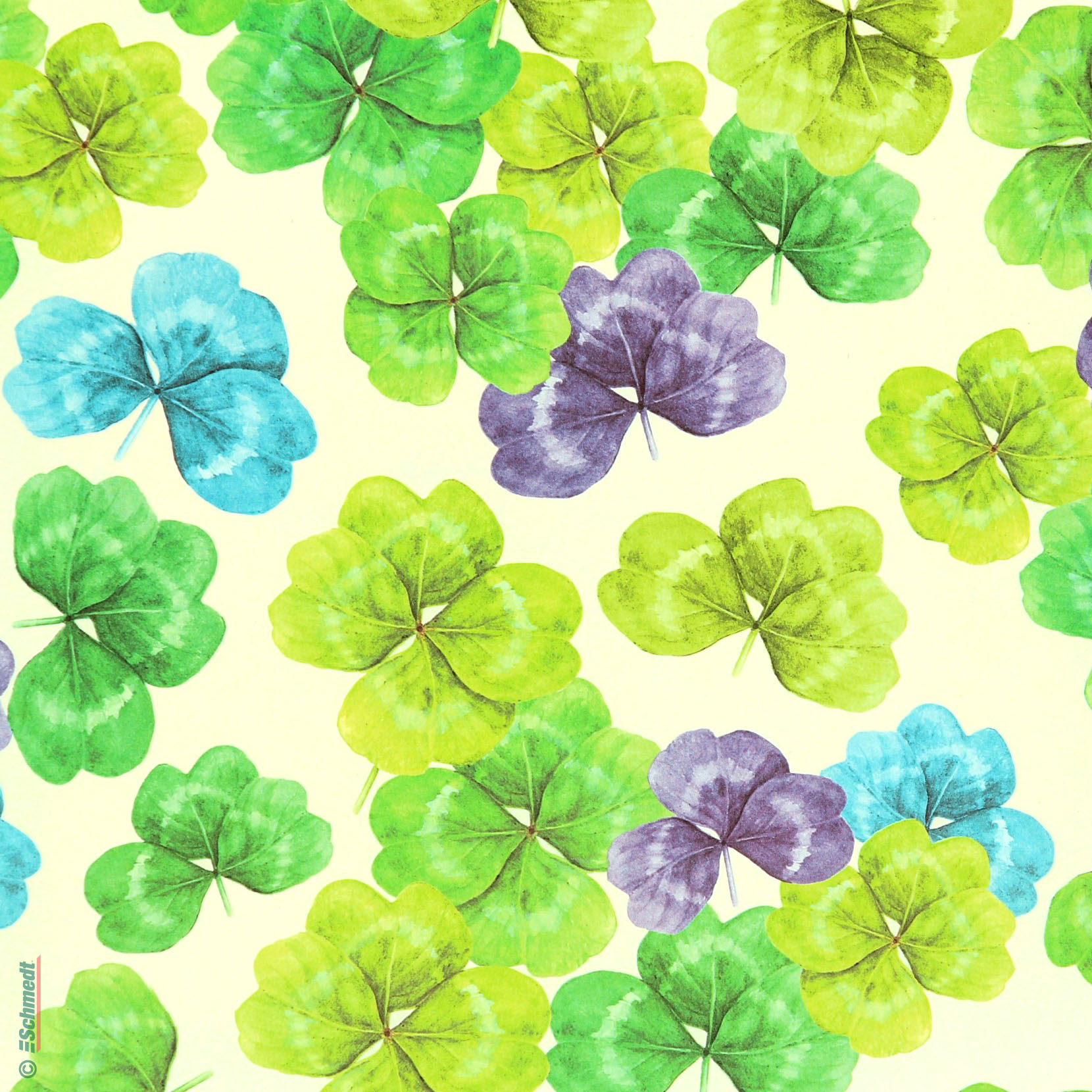 Decorated paper • Grammage: 85 gsm - Colour 038 - Shamrocks - printed paper used as cover paper for books, boxes, cases, packagings, Origami...