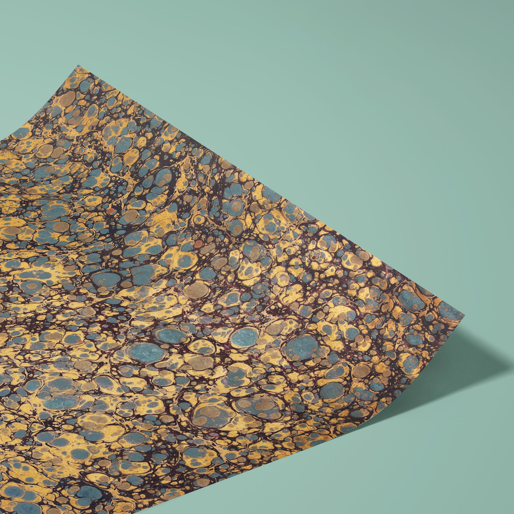 Genuine marbled paper, handmade - Colour 070 - blue&gold - Grammage 90 gsm - for book covers, boxes or crafts... - image-2