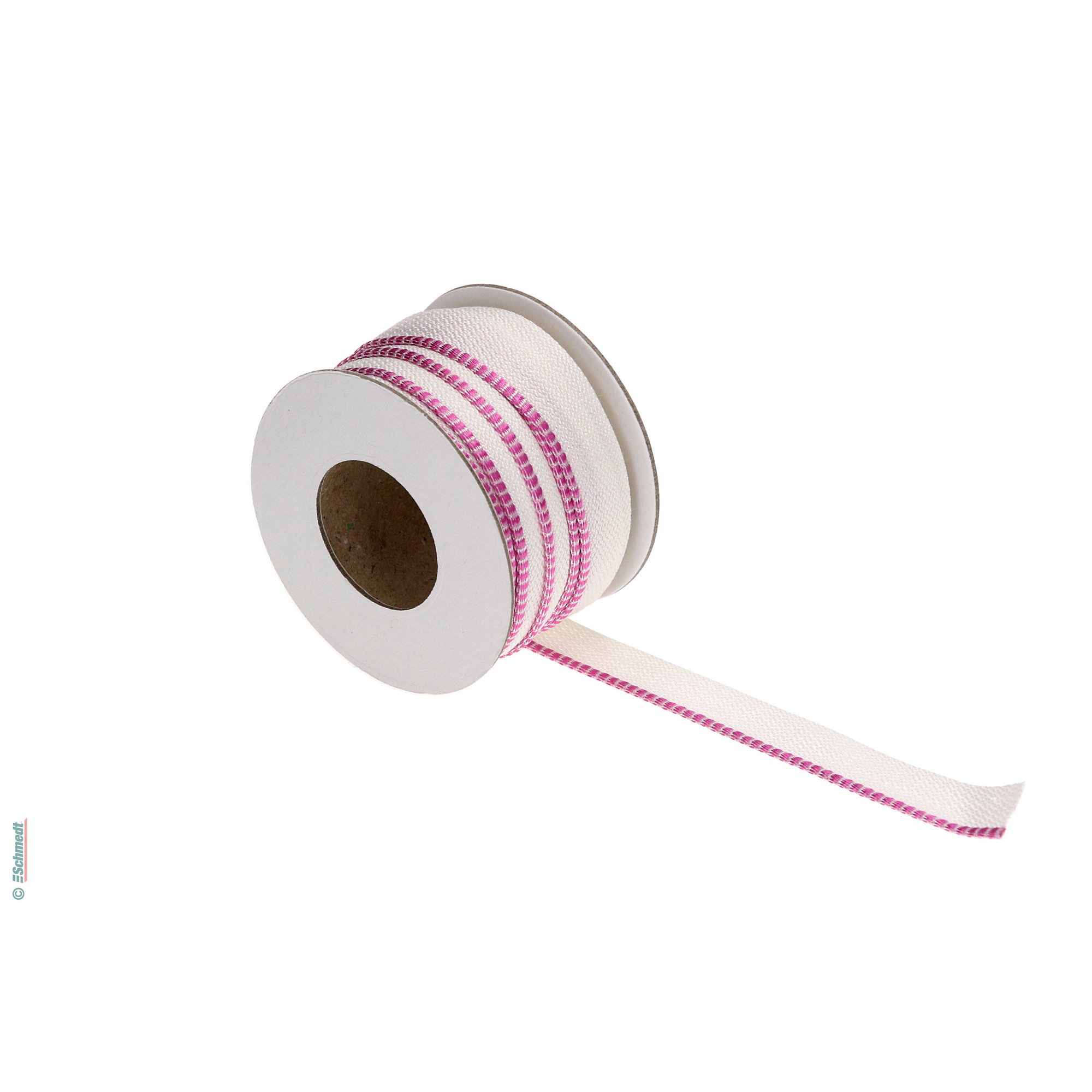 Kapitalband - Premiumqualität - Farbe B41 - pink/weiß - Rollenlänge (in m) 5 - Farbiges Band, auch Kopfband genannt, das bei Hardcover-Büche...