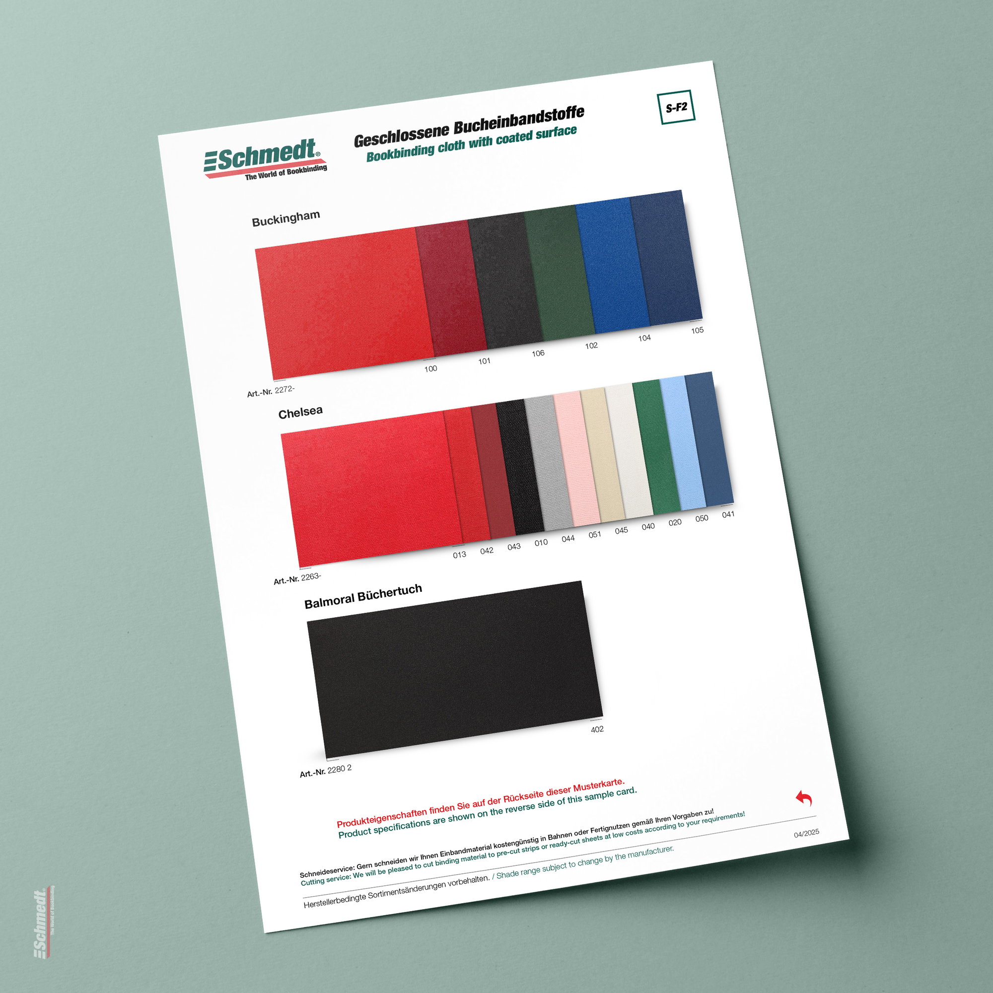 Sample card Buckingham, Chelsea, Balmoral - Type S-F2 Binding cloth with coated surface... - image-1