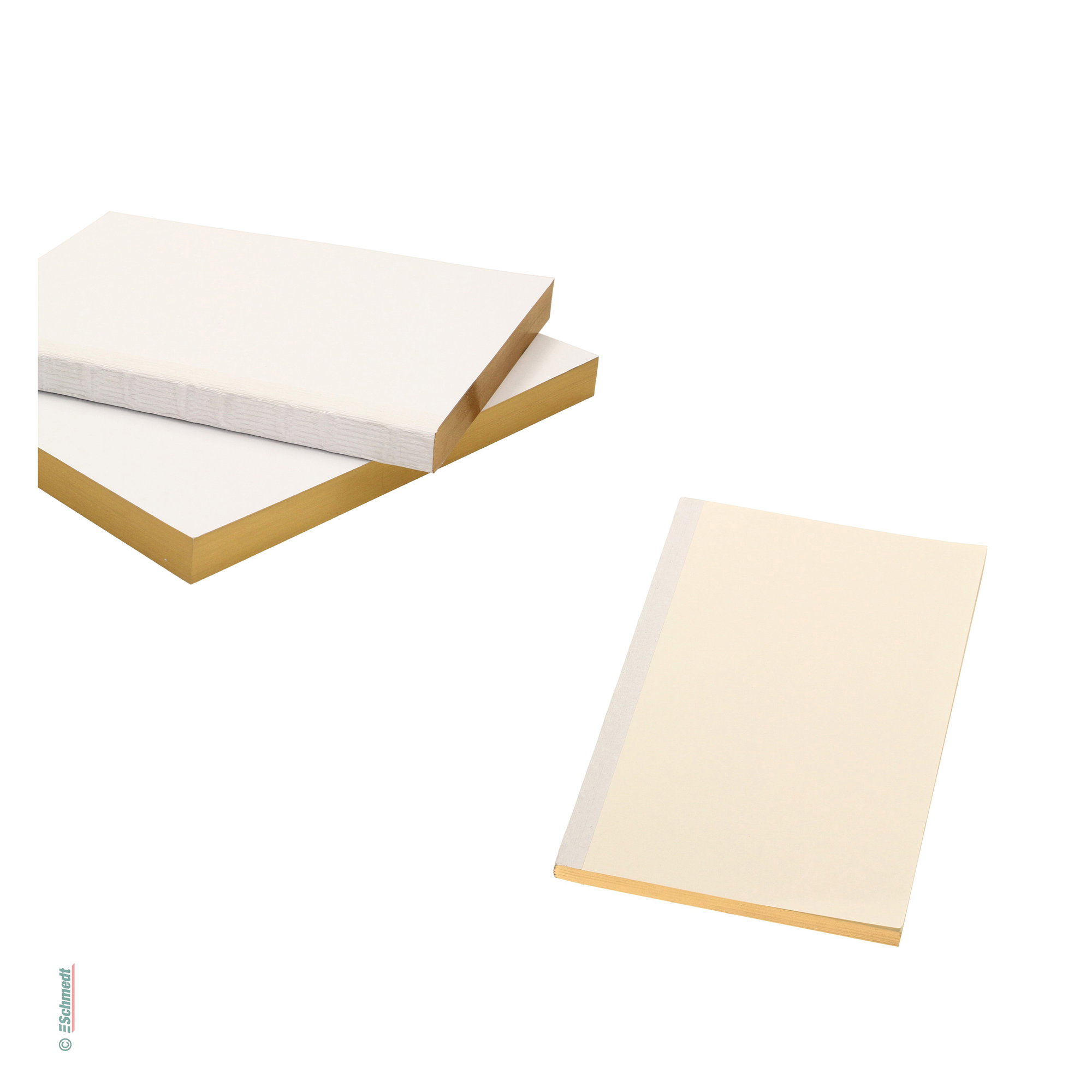 Buchblock-Rohling mit Goldschnitt - fadengehefteter Rücken, mit Krepp-Papier verstärkt - Blanko-Buchblock (Leerbuch) zur Herstellung von Not...