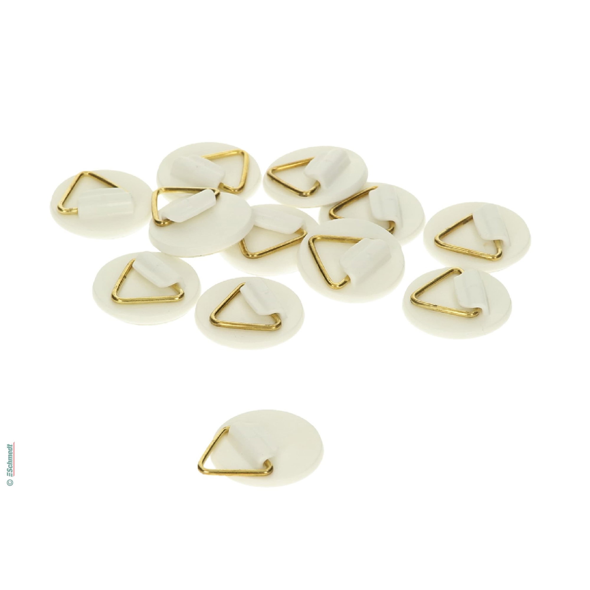 Plastic hangers, self-adhesive, white, round - with movable metal triangle as hanger - to hang up pictures, posters, prints etc.... - image-1