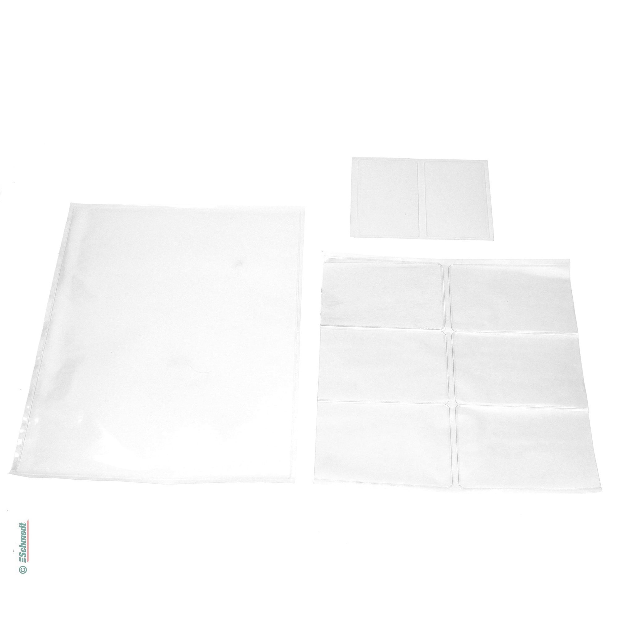Bolsillos rectangulares de film transparente - lado trasero autoadhesivo - para fijar hojas sueltas, flyers, etc. en folletos, carpetas, car...
