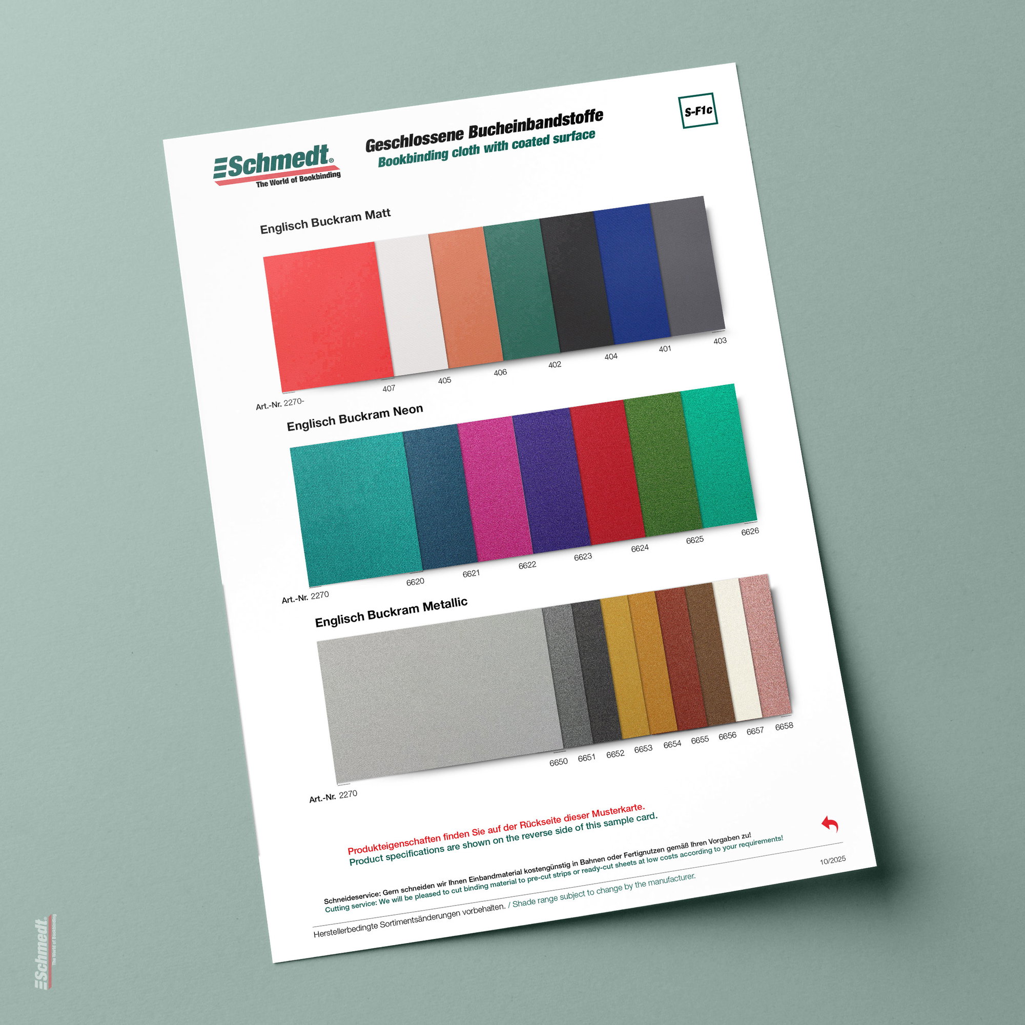 Tarjeta de muestras Englisch Buckram Matt, Metallic, Neon - Tipo S-F1c Tela con superficie revestida - ... - imagen-1