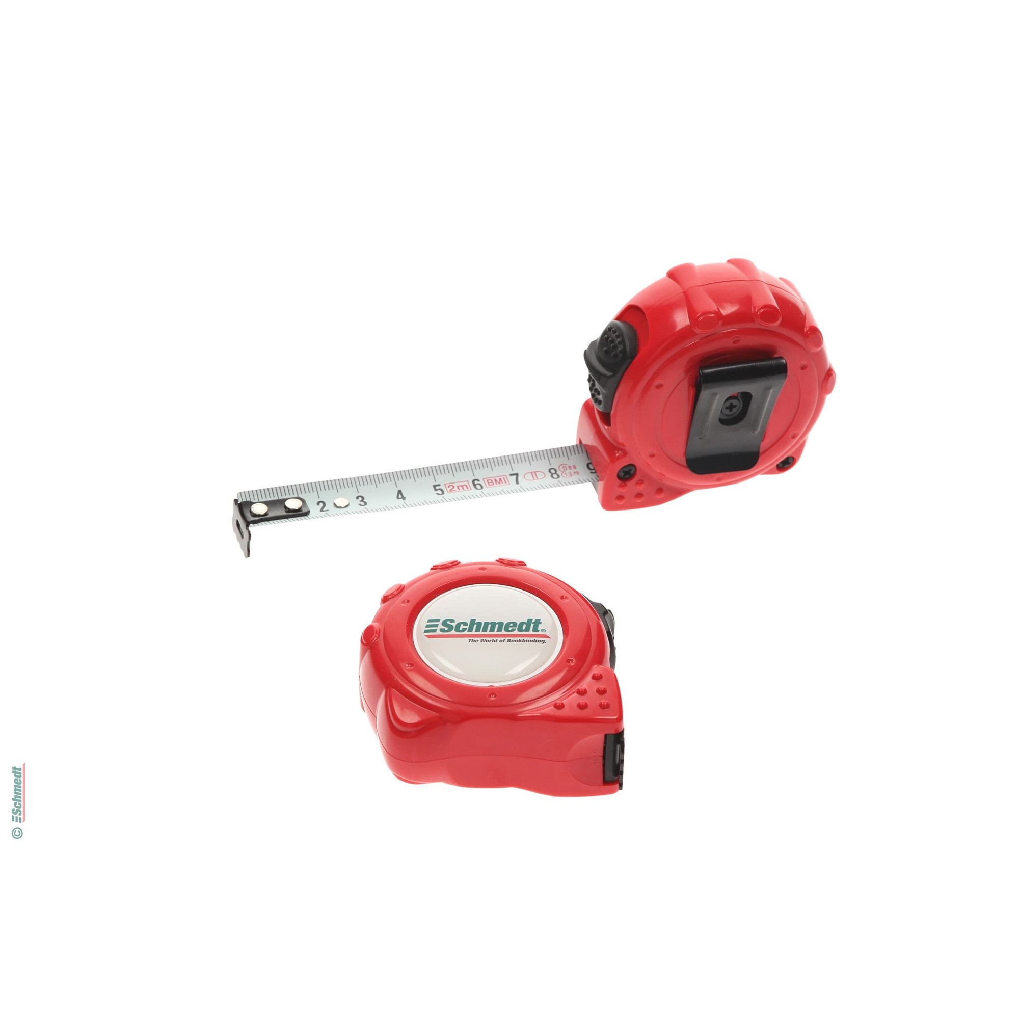 Rollbandmaß mit Feststeller - Farbe: rot, mit schwarzem Gürtelclip - zur Längenmessung...