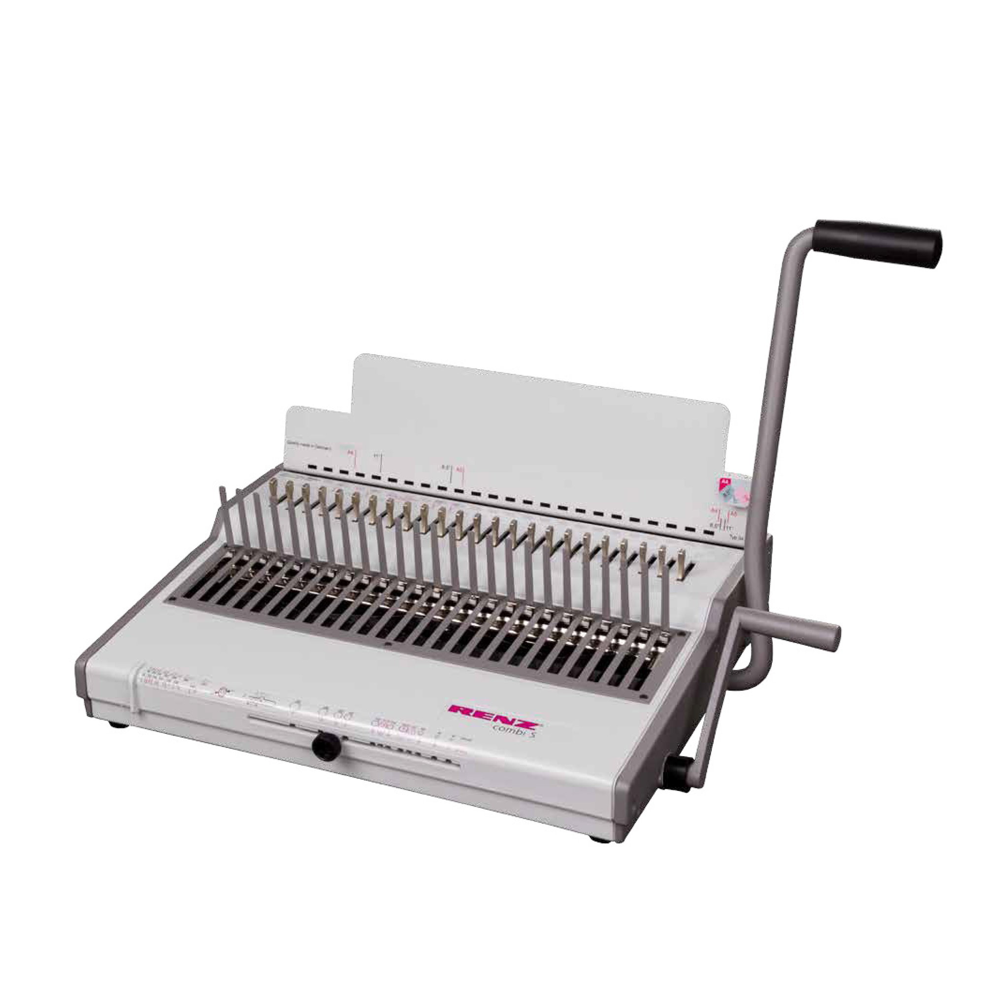 RENZ Combi S - Plastikbindegerät - Handstanz- und Bindemaschine bis 34 cm - Anwendungen: zum Binden von Lose-Blatt-Sammlungen mit Karton und...