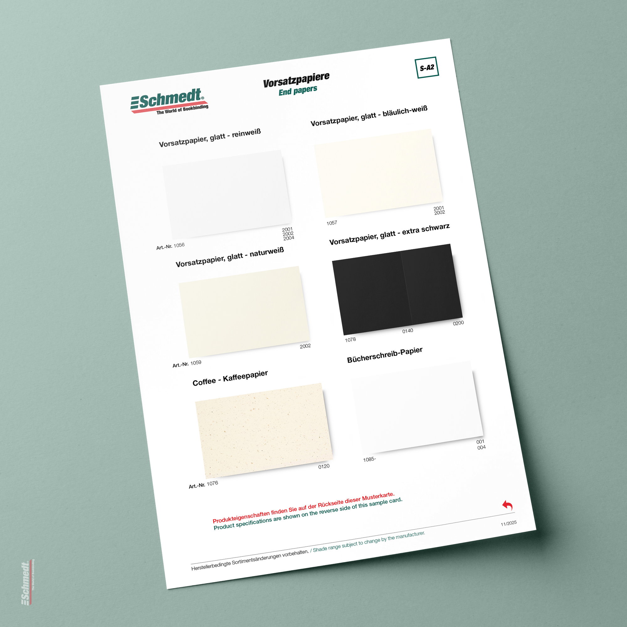 Musterkarte Vorsatzpapier, glatt - Typ S-A2 Vorsatzpapiere 2/2... - Bild-1