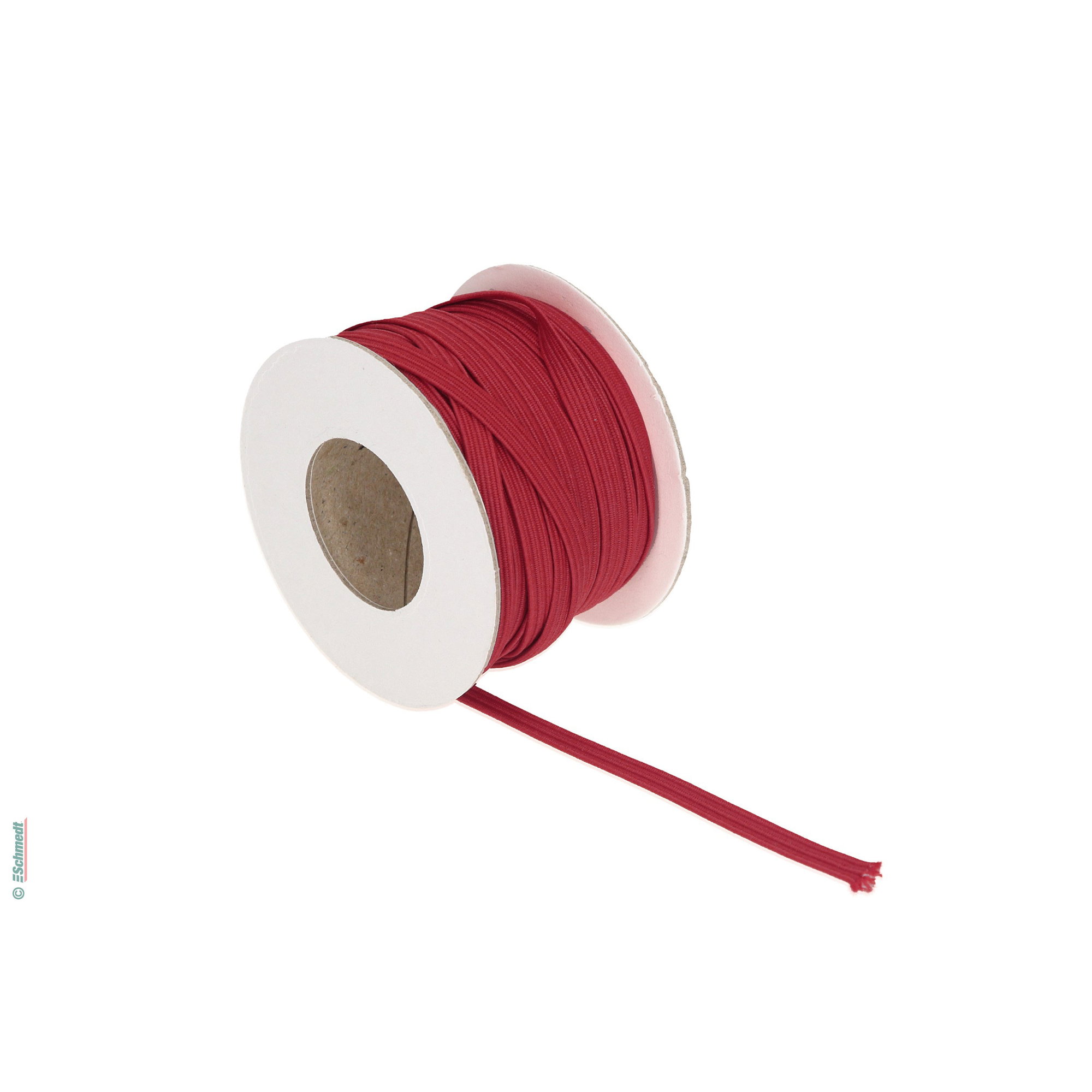 Gummilitze, flach • ca. 5,5 mm breit - Farbe 009 - weinrot - Rollenlänge (in m) 10 - Kann mit Metallsplinten (Art. 5390-99X) oder mit Metall... - Bild-1