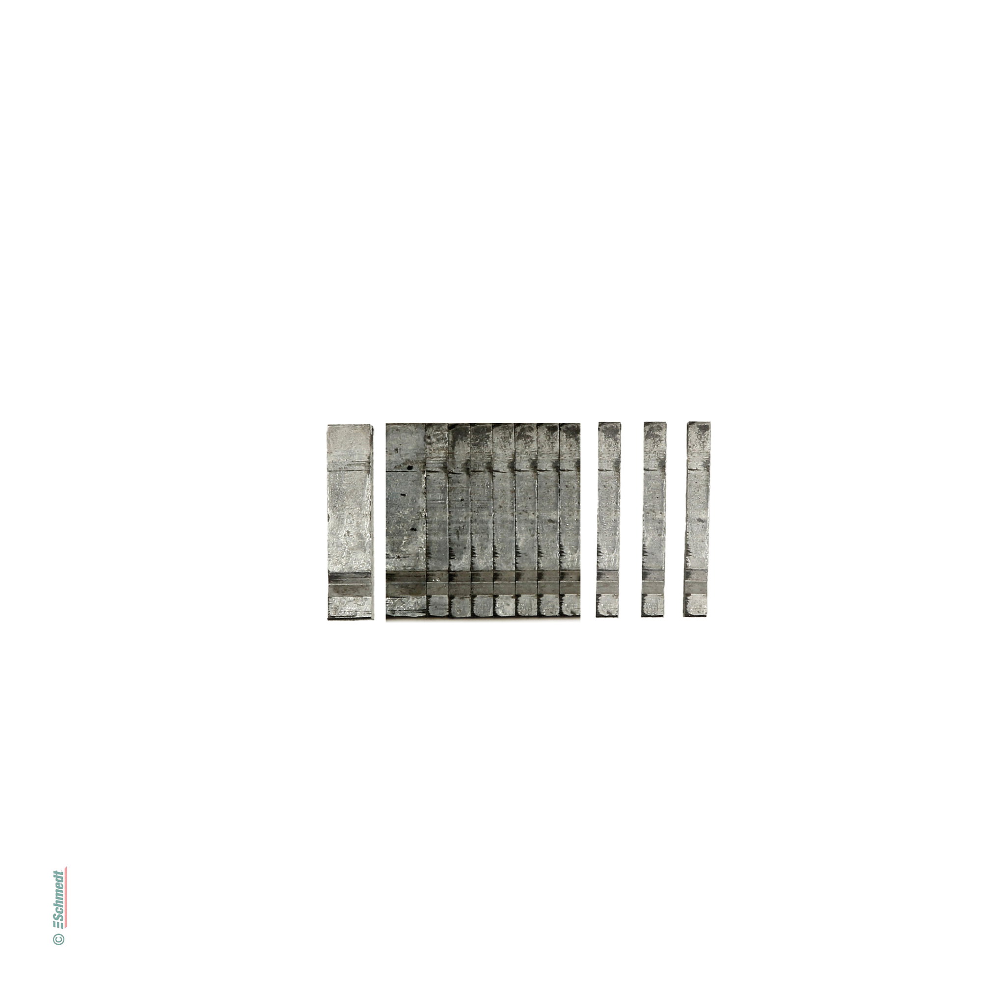 Satz Spatien aus Zink-Aluminium - für Haas-Prägeschrift - Leerzeichen zum Trennen von Wörtern beim Schriften setzen...