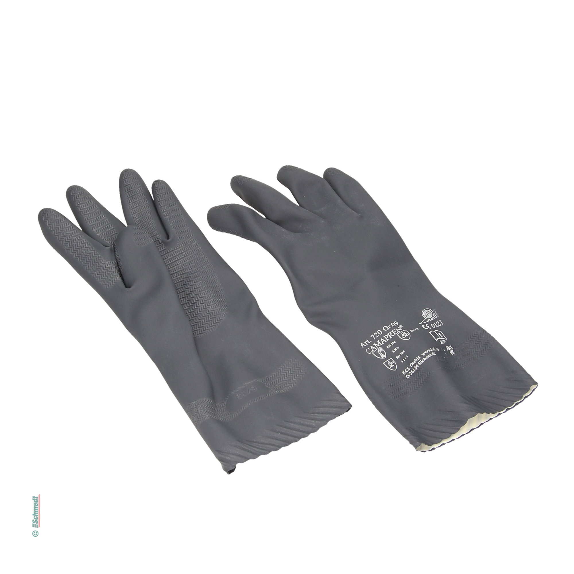Schutzhandschuhe - aus Chloropren, schwarz, velourisiert - Schutz der Hände gegen Öle, Fette, Säuren und Laugen...