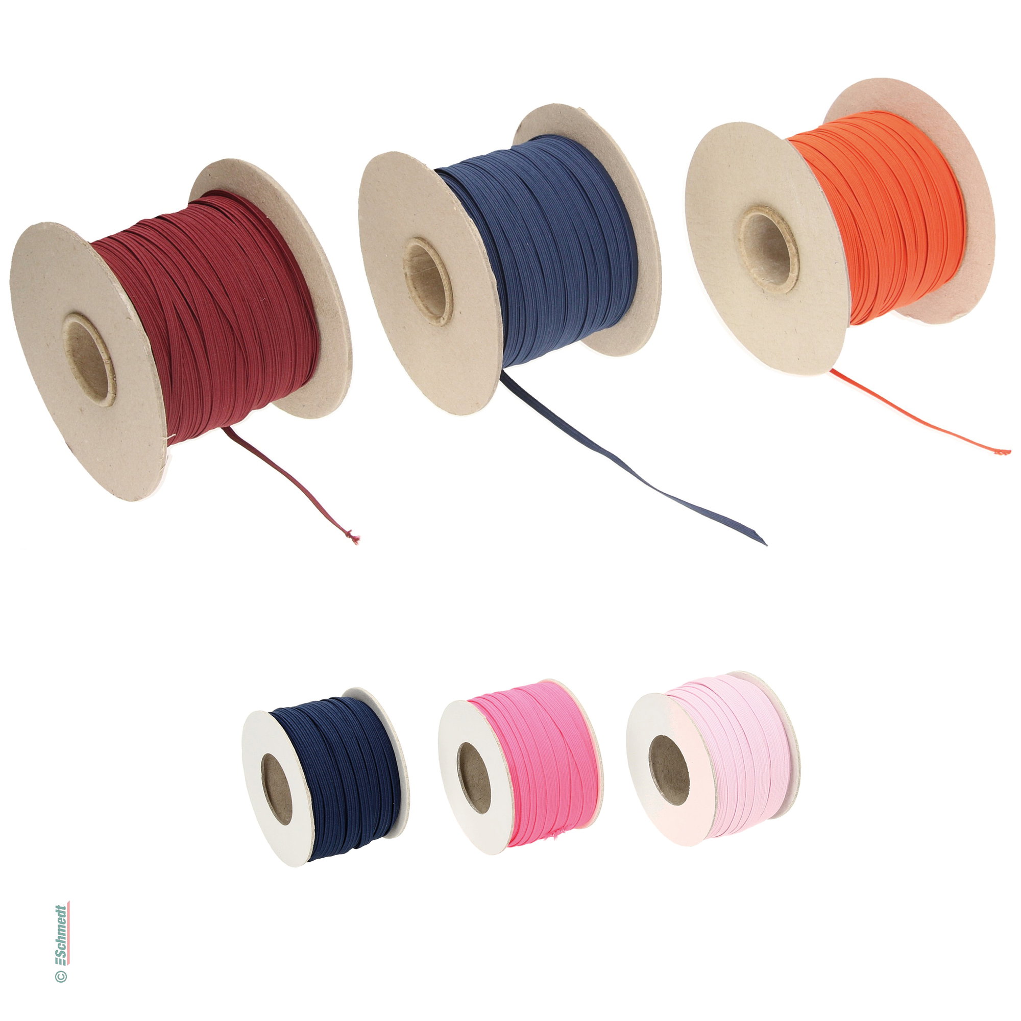 Gummilitze, flach • ca. 5,5 mm breit - umsponnen mit einem farbigen Faden - Kann mit Metallsplinten (Art. 5390-99X) oder mit Metallclips zur... - Bild-1