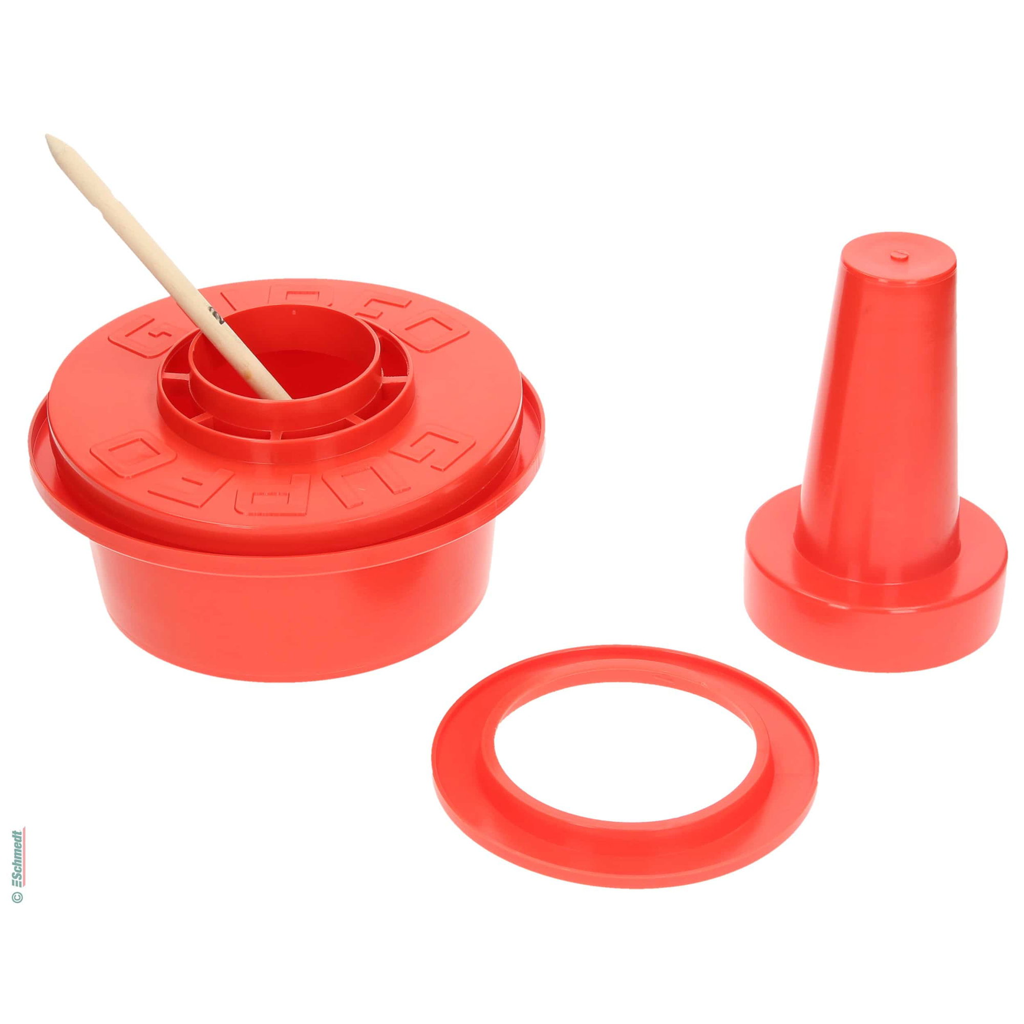 Recipiente de plástico para cola, rojo - con cierre, anilla de protección y 1 pincel de aprox. 15 mm - para aplicar de forma práctica cola b... - imagen-1
