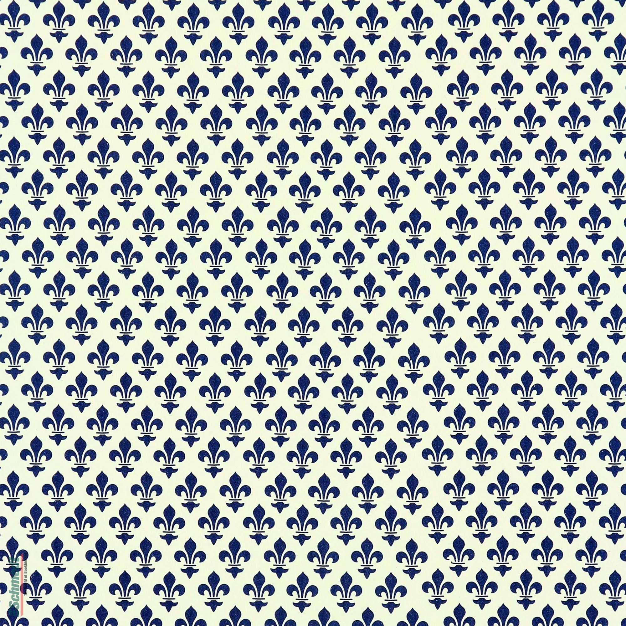 Leipziger Vorsatz  -  traditionelles Buntpapier - Farbe 002 - Fleur de lis blau - als Vorsatzpapier sowie als Bezugspapier für Bücher, Alben...