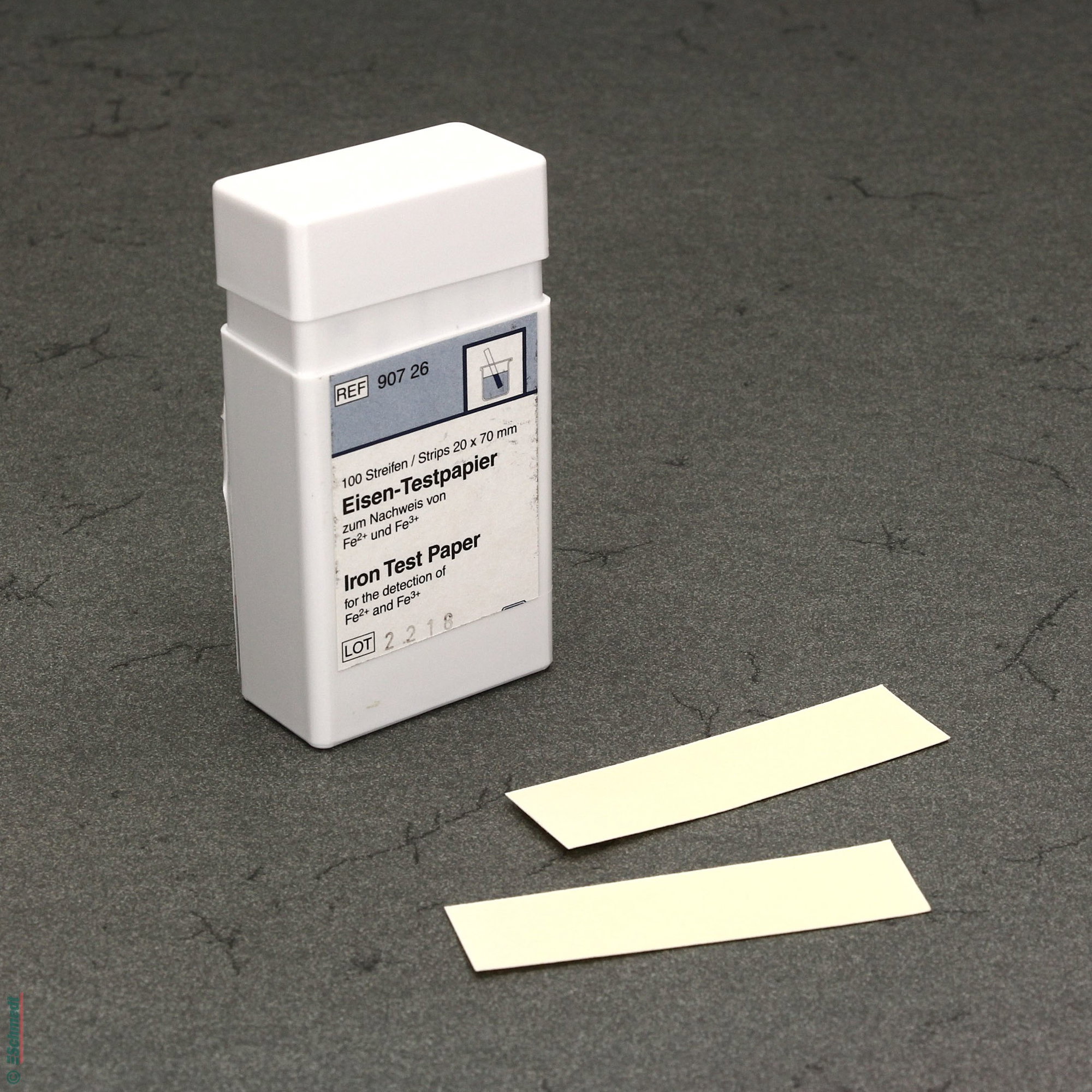 Papel de prueba para iones de hierro II y III - Caja con 100 cintas 20 x 70 mm - sirve para detectar rápidamente iones de hierro (Fe2+ y Fe3...