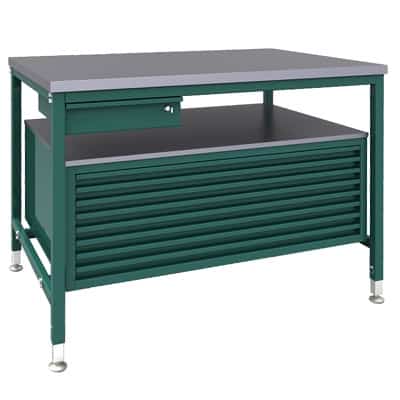 Etabli Tipo STM-1-SS/8 - plateau de 36 mm d'épaisseur, laminé de mélamine - » Dimensions (LxHxP): 132 x 90 x 94 cm
» avec compartiment de t...