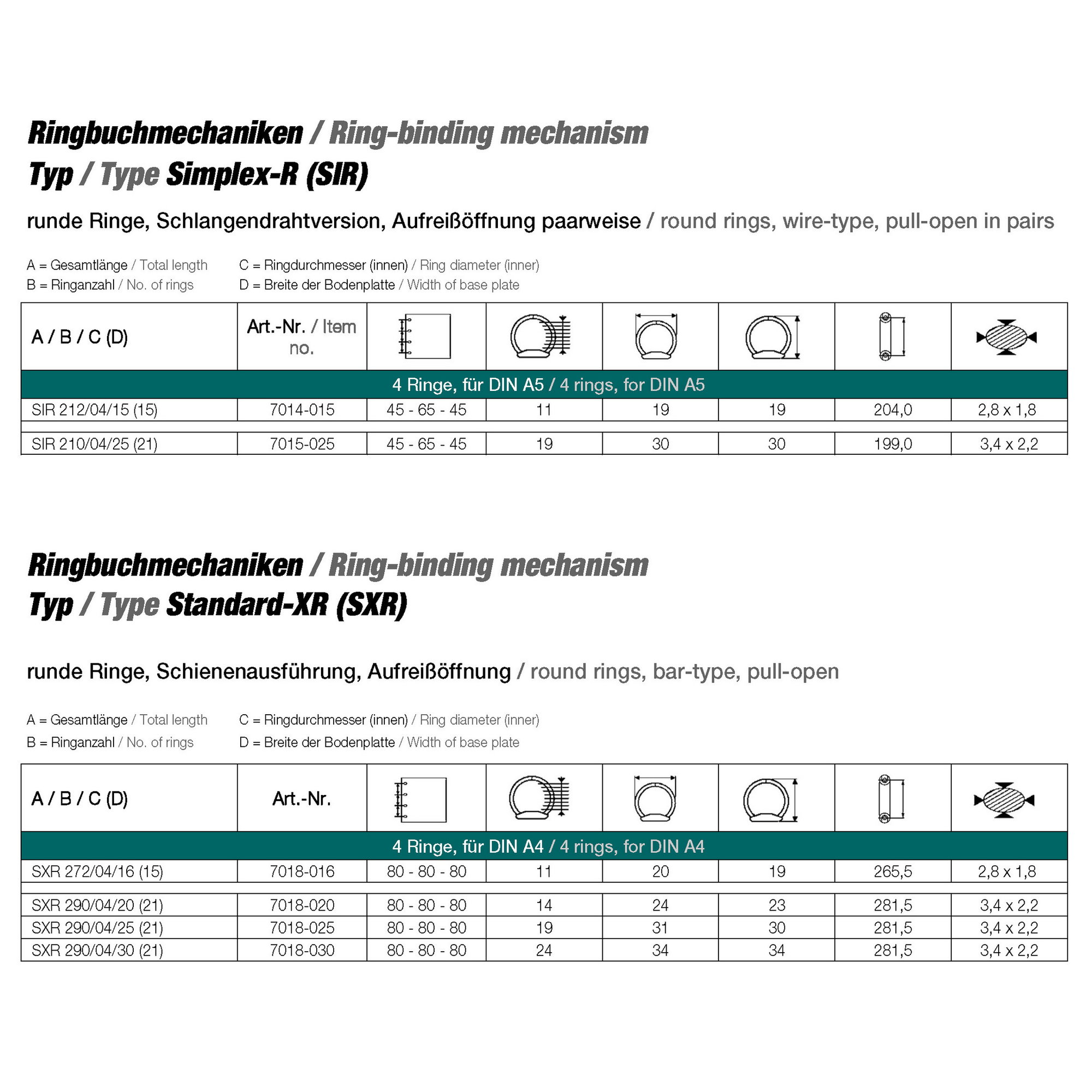Ringmechanik mit 4 Ringen Standard XR - für Lochabstand 80 - 80 - 80 mm, Schienenversion - Mechanik für die Herstellung von Ringbüchern und ... - Bild-2