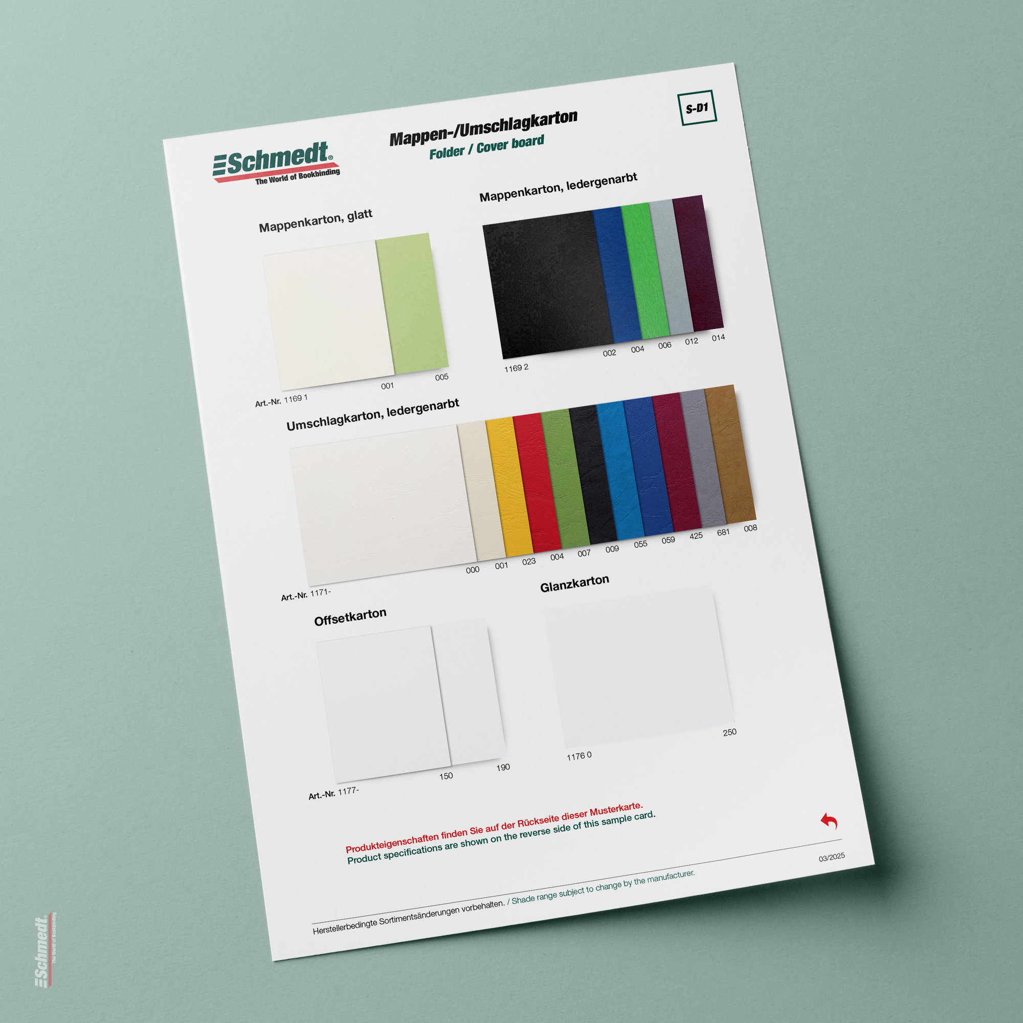 Musterkarte Mappen- und Umschlagkarton - Typ S-D1 Karton 1/3 - inkl. Offset- und Glanzkarton 1/3... - Bild-1