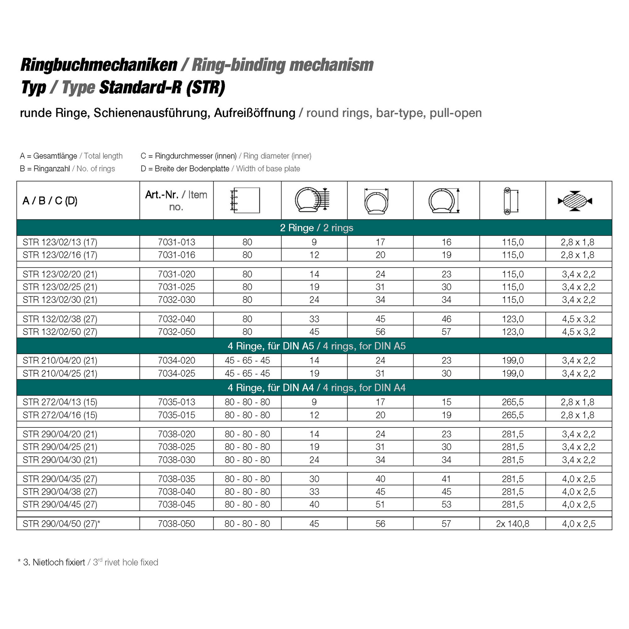 Ringmechanik mit 4 Ringen Standard R - für Lochabstand 80 - 80 - 80 mm [A4] - Mechanik für die Herstellung von Ringbüchern und Ordnern.... - Bild-2