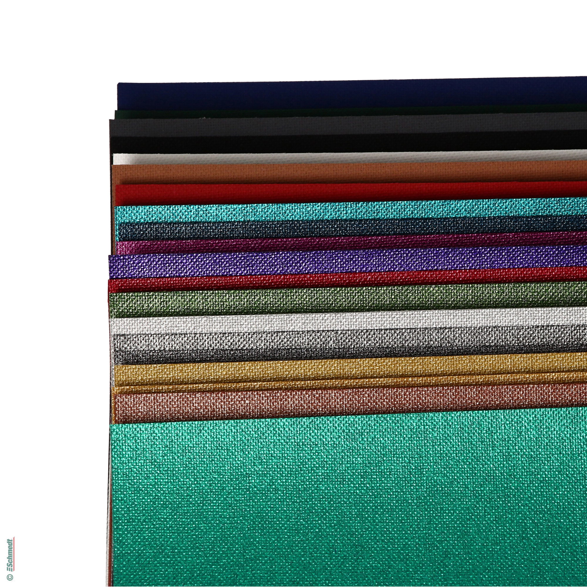 Musterpaket - Englisch Buckram Matt, Neon, Metallic - Musterpaket mit DIN A4-Mustern von allen Farben aus den Linien Englisch Buckram Matt, ... - Bild-1
