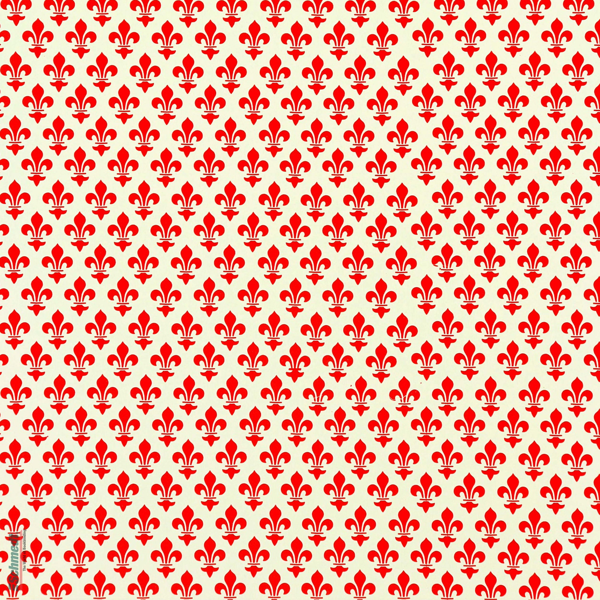 Leipziger Vorsatz  -  traditionelles Buntpapier - Farbe 001 - Fleur de lis rot - als Vorsatzpapier sowie als Bezugspapier für Bücher, Alben,...
